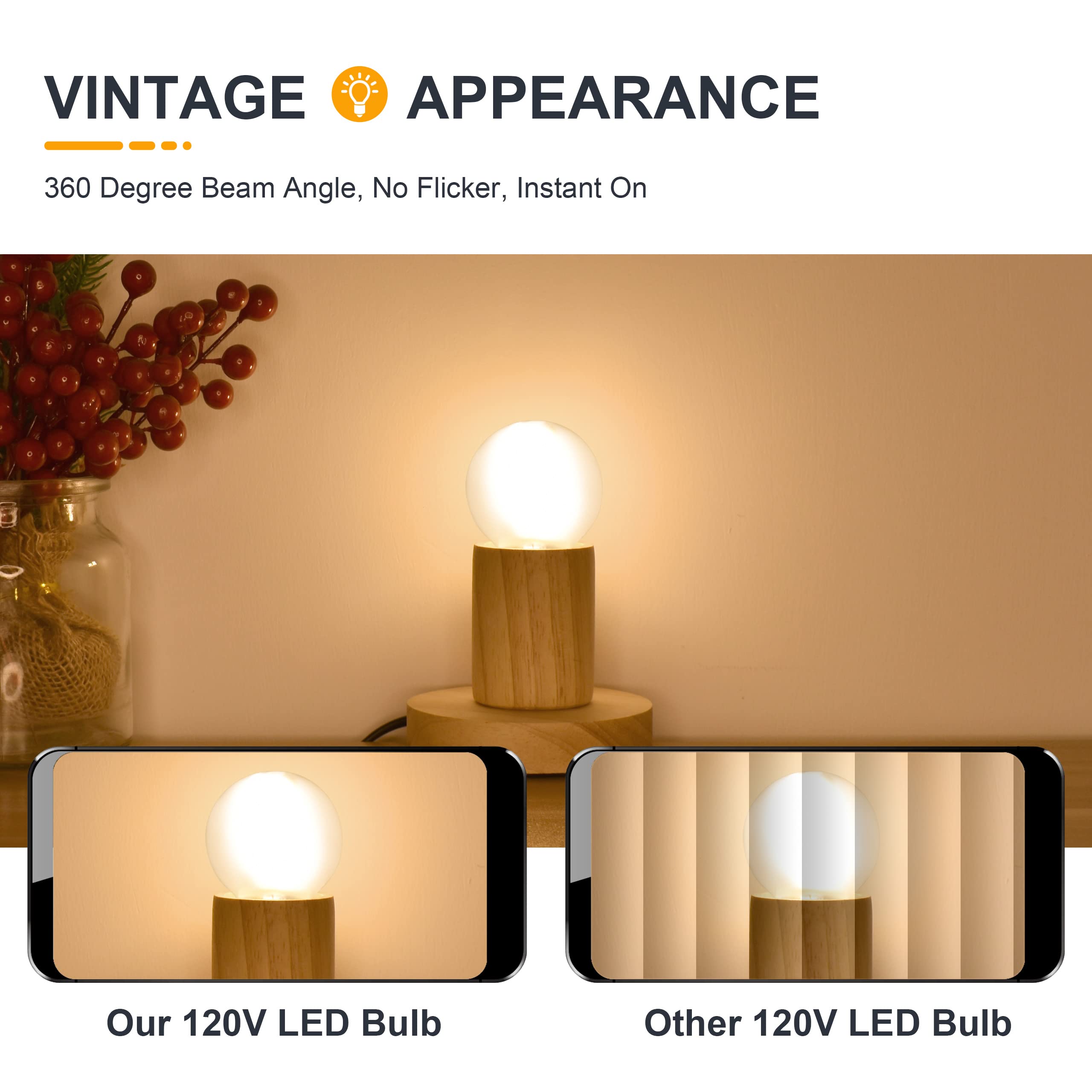 Frosted E12 Led Chandelier Light Bulbs- Candelabra Base 2700K Soft Warm White Dimmable 25W Equivalent G16.5/G50 Globe Bulb- 2W S