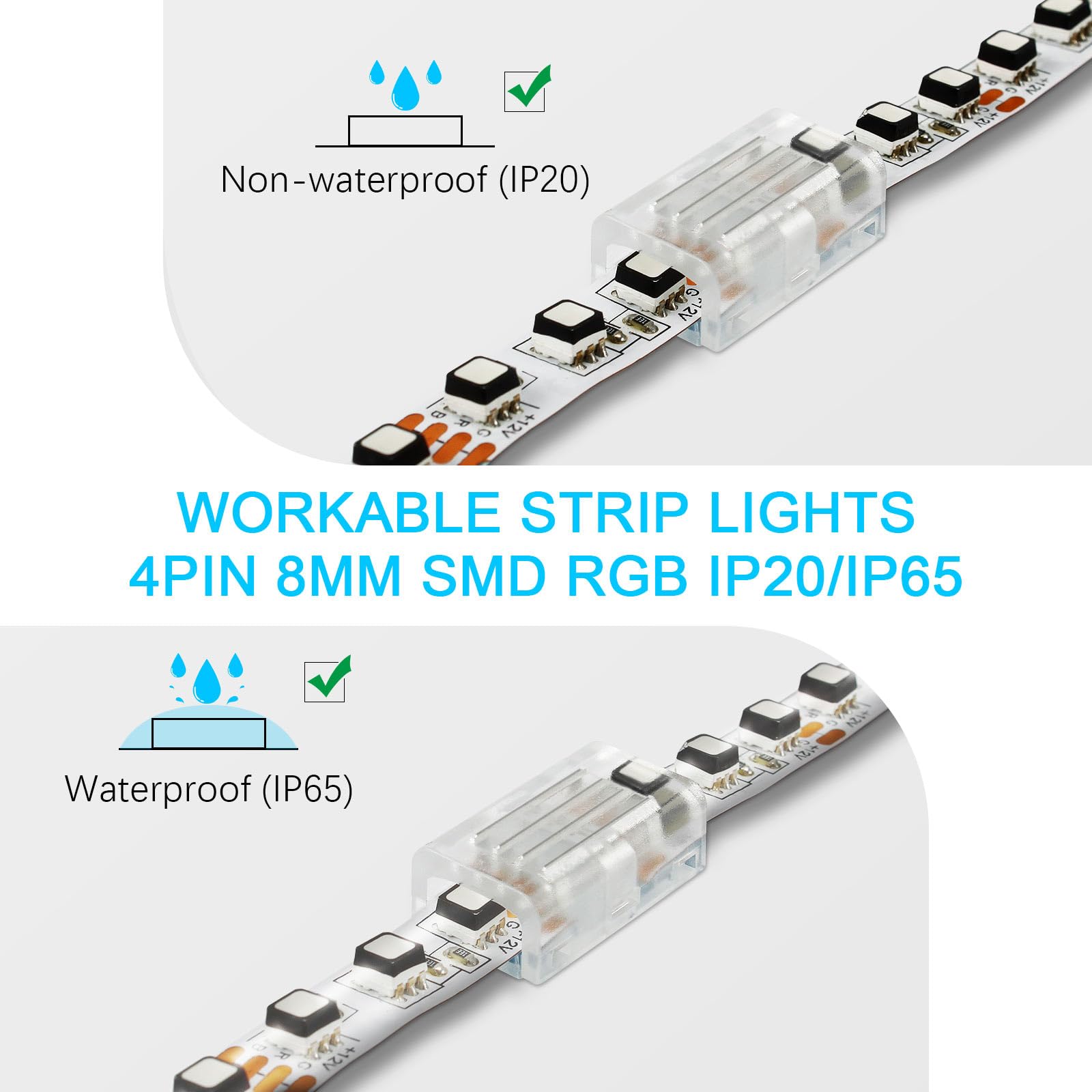 Rgbzone 10Pcs 8Mm 4 Pin Led Connectors, Strip To Strip Rgb Connector For 8Mm Wide Waterproof Or Non-Waterproof Smd 5050/3528 Rgb