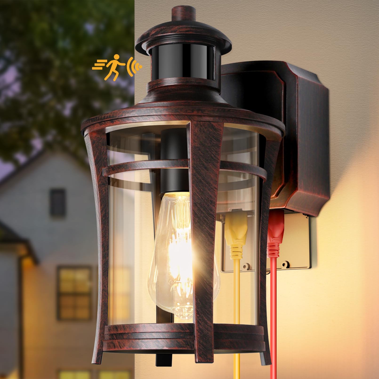 Porch Lights with Outlet, Outdoor Motion Sensor Lights, Dusk to Dawn Exterior Light Fixture,Anti-Rust Waterproof Outdoor Wall Li