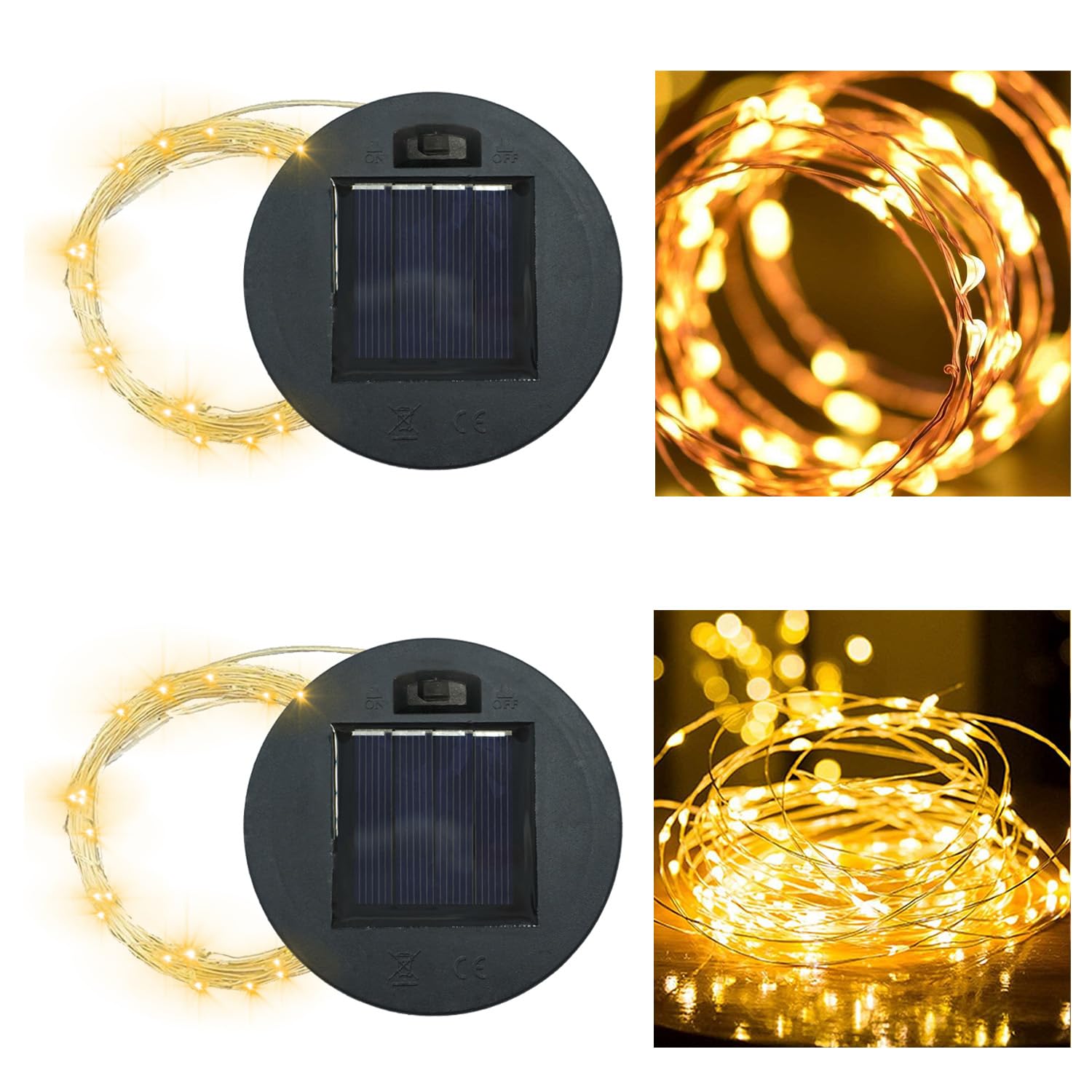 Solar-Replacement Top Lantern Waterproof String - 2 Packs Round Panels Copper Wire Accessories for Garden Watering Can Lights Ou