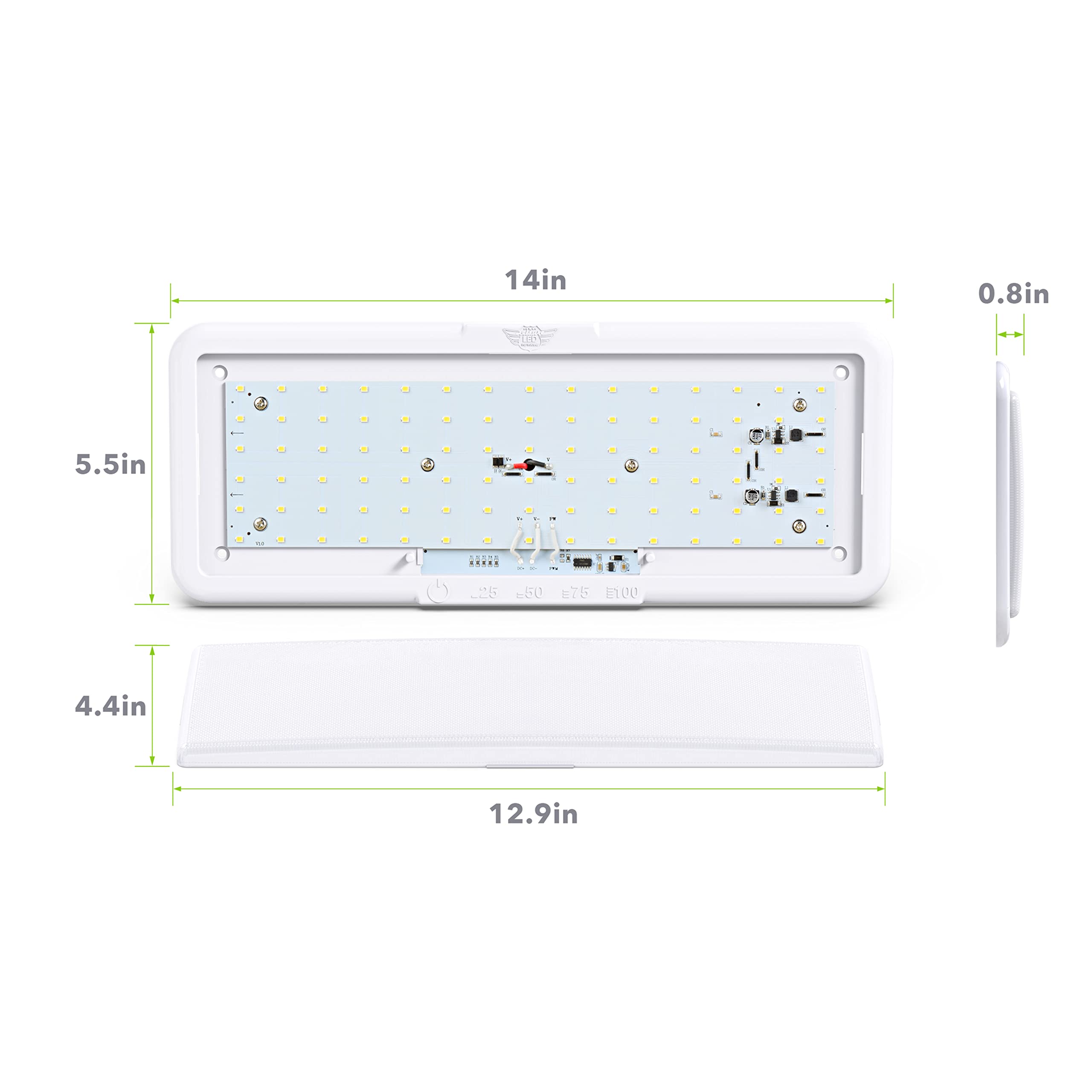 Leisure LED 14" RV Ceiling Light, 950 Lumen Touch Dimmer, 2-Pack, White, Model LL-F-TCH14, Natural White 4000-4500K,