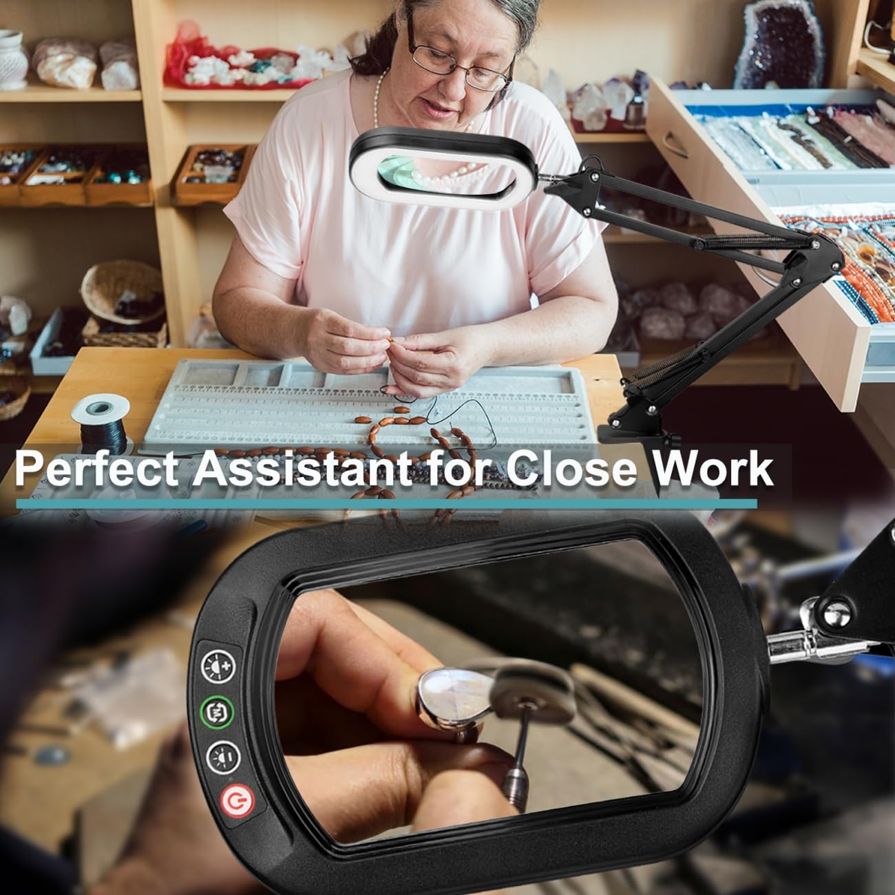 Ivmaie 10X Rectangle Magnifying Glass With Light, 5 Color Modes Stepless Dimmable Magnifier With Stand, Led Lighted Clamp Desk L