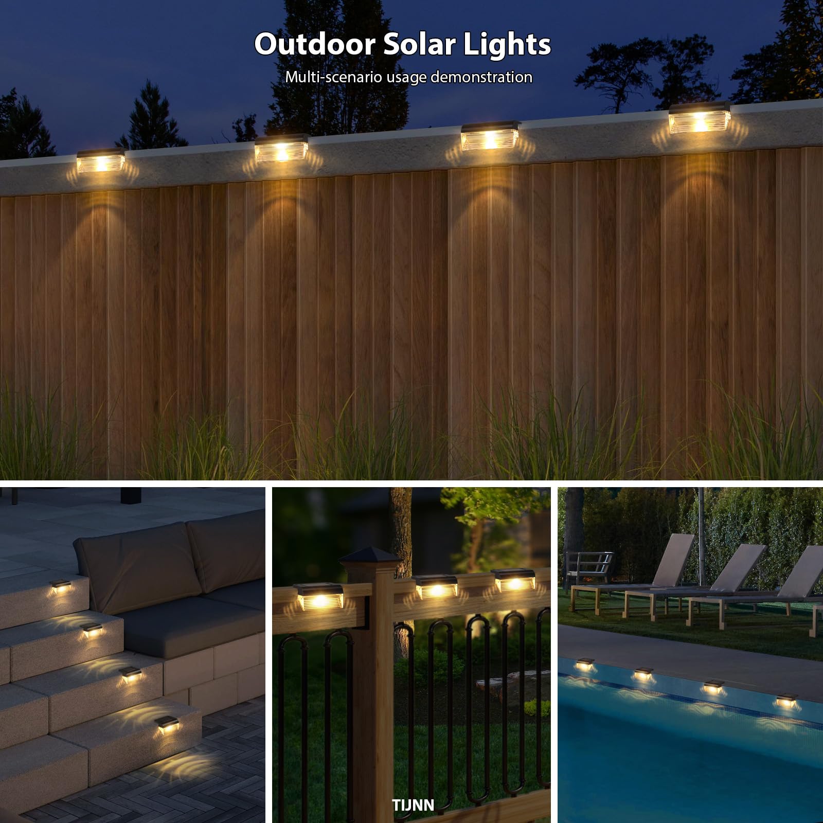 TIJNN Solar Deck Lights - Waterproof Outdoor Lighting for Stairs & Fences, 6 Pack, Plastic, Model LT00179S6, Deck Lights