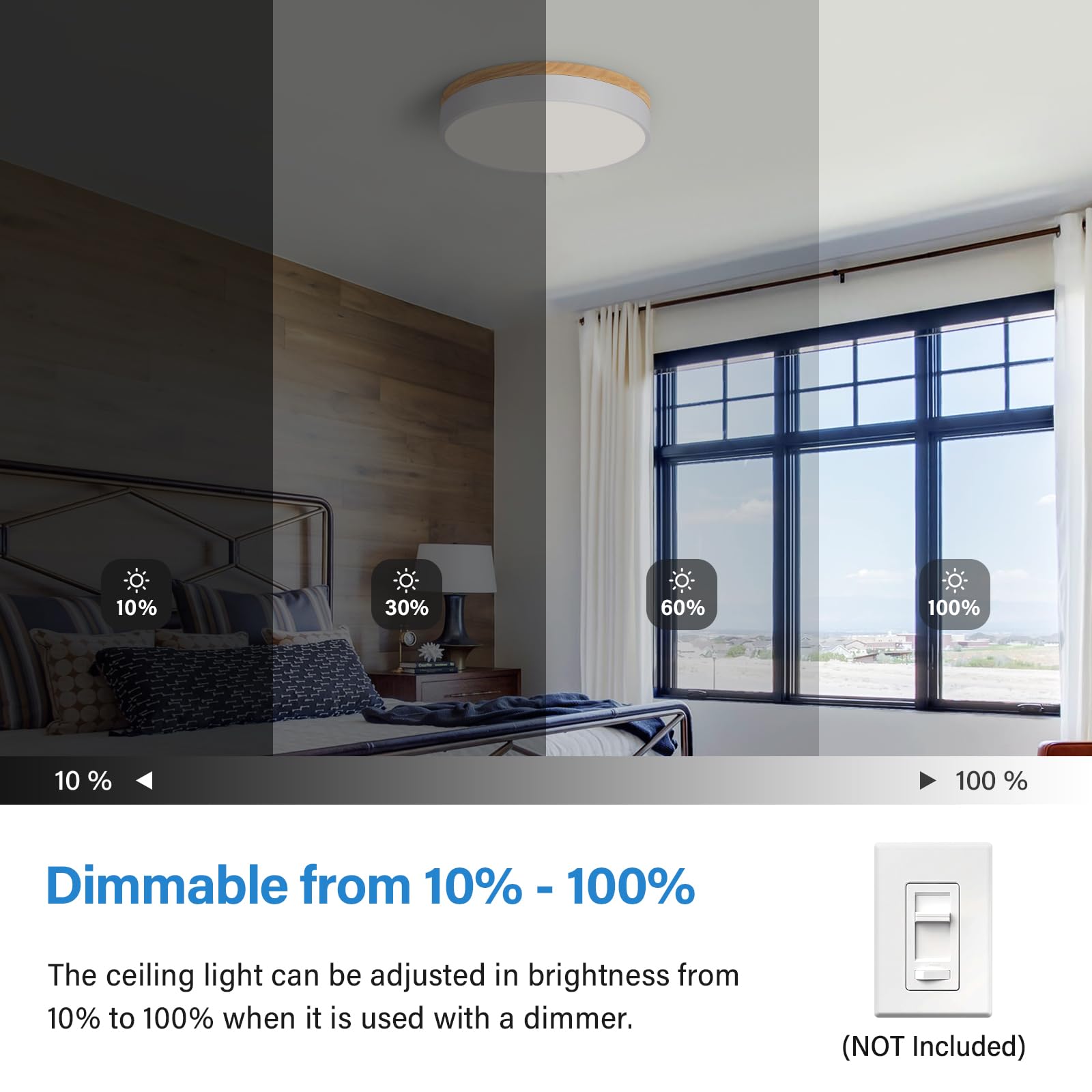 Dimmable Wood Led Ceiling Light Fixture, 5Cct 2700K-6000K Modern White Flush Mount Ceiling Lighting, Minimalist Round Ceiling La