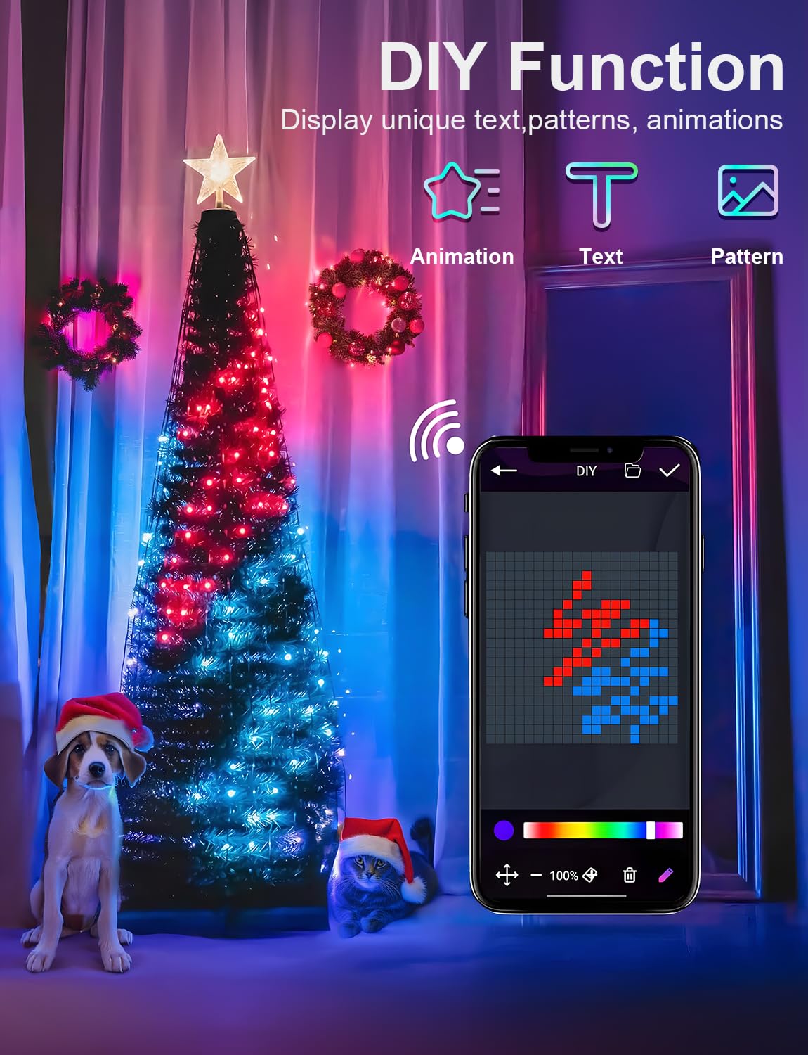 Super RGB 7Ft Color Changing Christmas Tree Lights, 400 LEDs, Smart App & Remote Control, Music Sync - Green, Model HSD-001