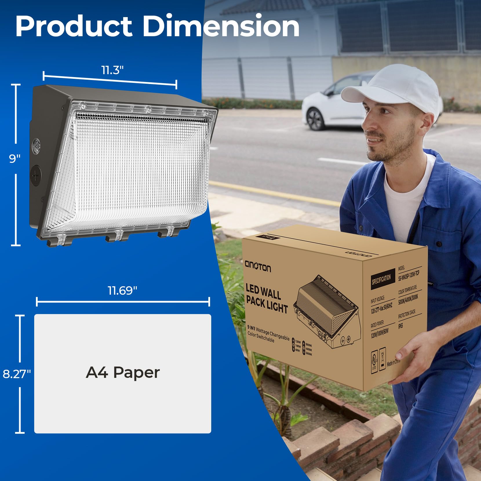 Cinoton 120W Led Wall Pack Light With Dusk To Dawn Sensor, 120W/100W/60W, 5000K/4000K/3000K Switchable, [100-277V] Ip65 Outdoor