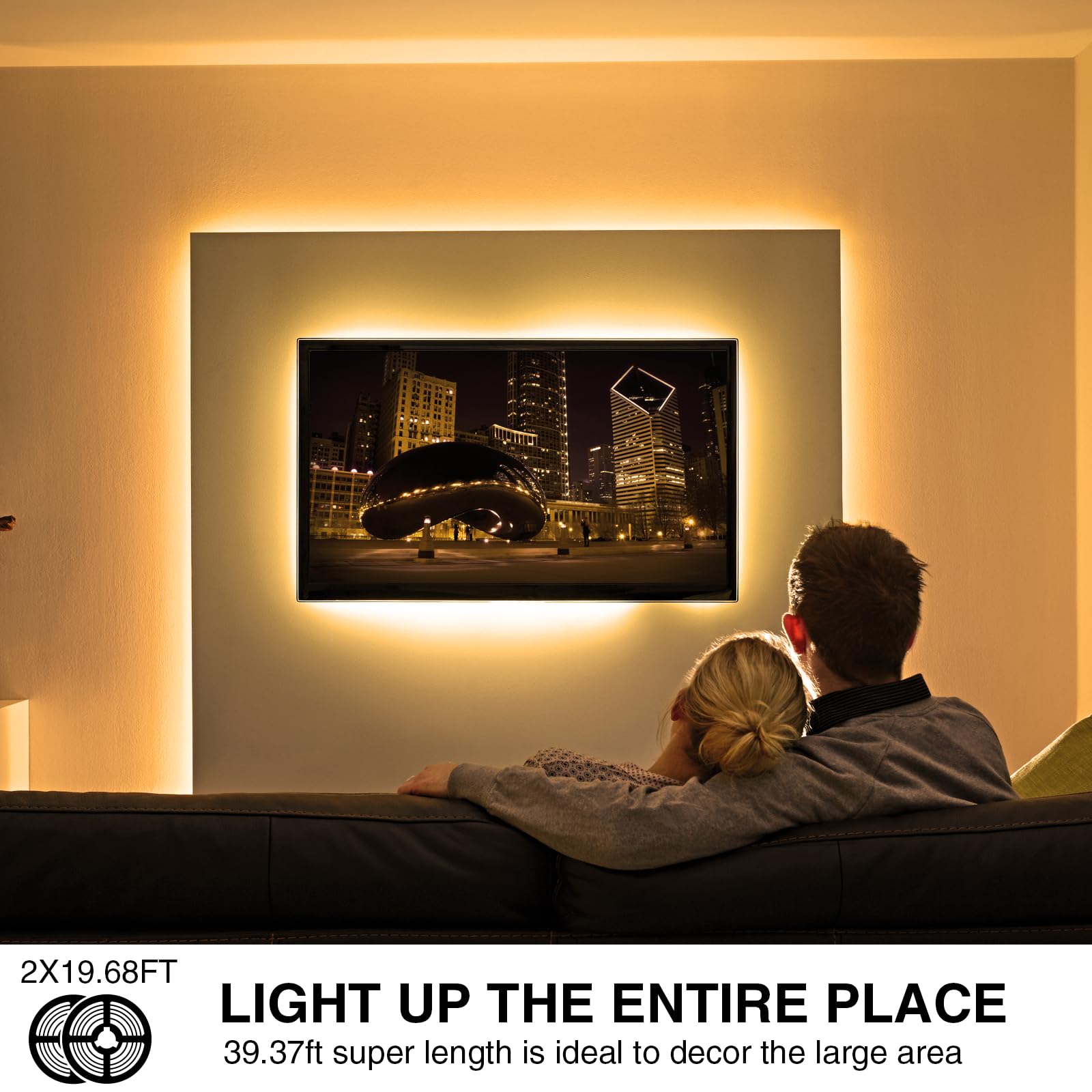 Onforu Warm White Led Strip Lighting, 39.37Ft 3000K Dimmable Led Tape Light, 12M Bright 720 Leds 2835 Flexible Ribbon Christmas