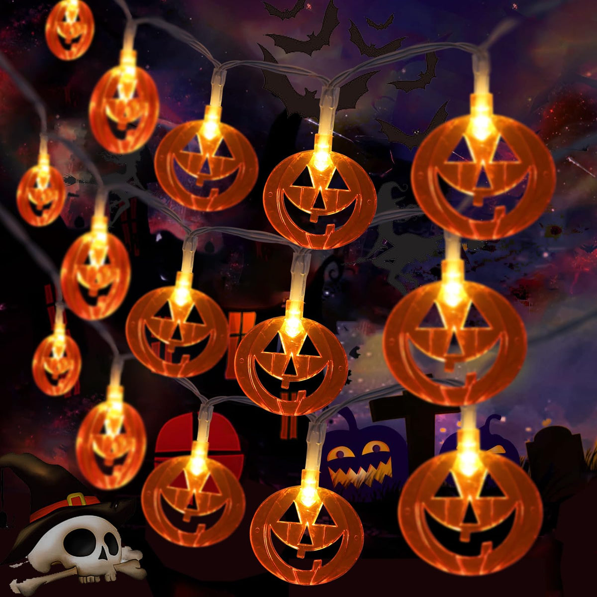 sunmile Halloween 3D Pumpkin String Lights-15ft 20 LED Battery Operated Halloween Decorations Outdoor Indoor Home Halloween Part