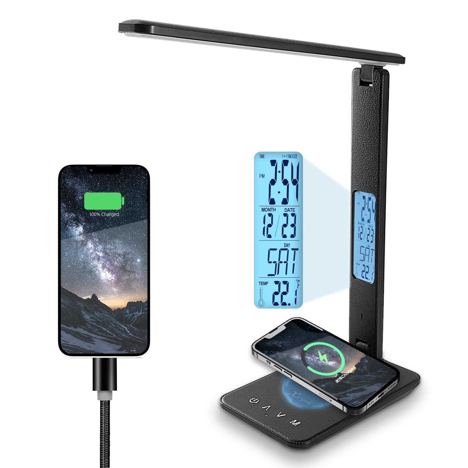 Xicyole Desk lamp,LED Lamp with Wireless Charger,USB Charger Port,Touch Control,3 Color Modes,5 Brightness Levels,Eye-Protecting