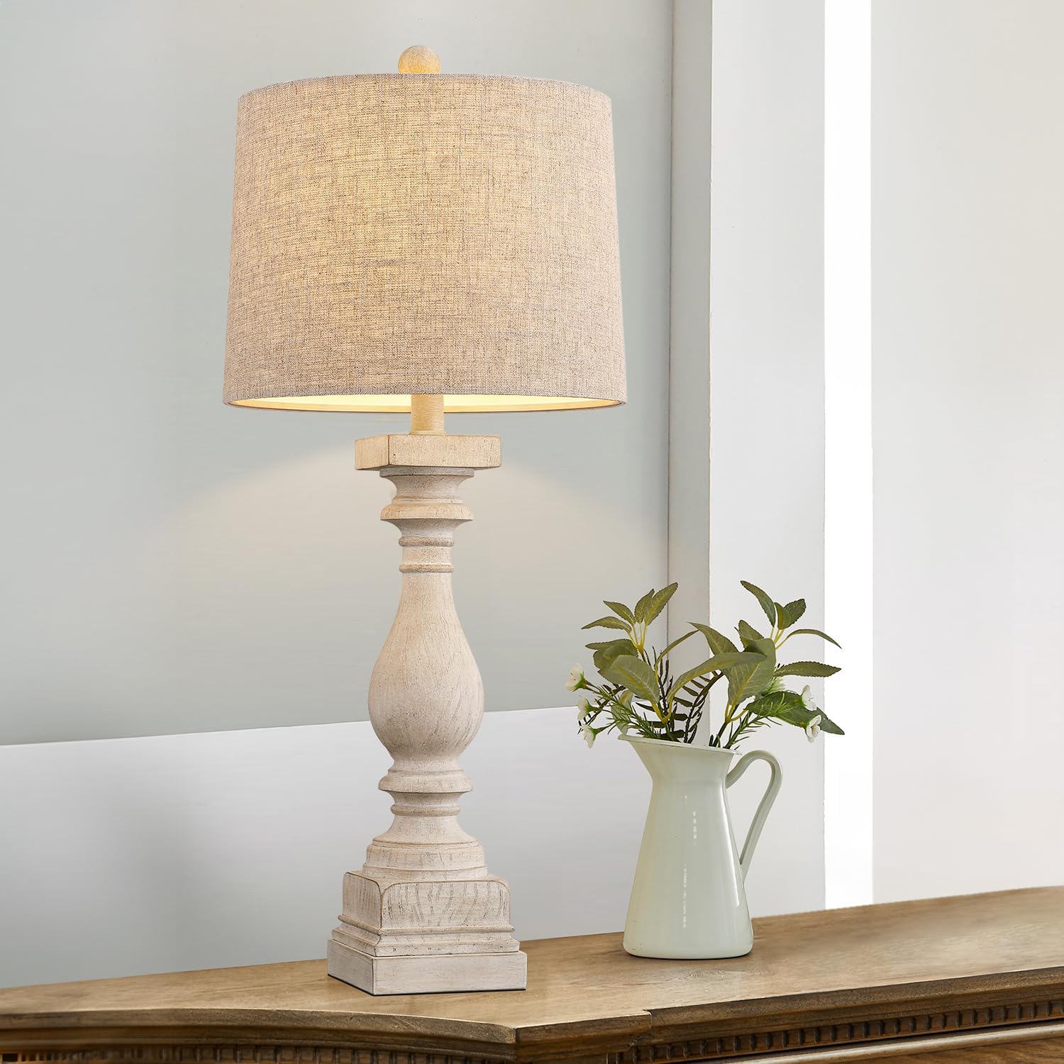 BOBOMOMO Retro Bedside Lamp with USB Charging Ports, 27in, Resin, Beige, Model AMZ-T279WW-U-1, 1 Pack