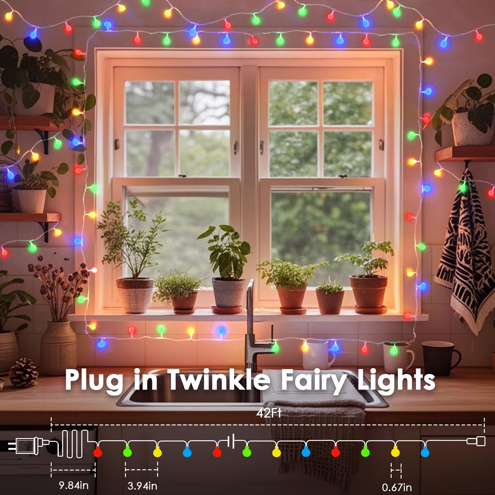 LORRYTE 100LED Connectable String Lights - 43ft Multicolor Fairy Lights with Remote, Waterproof Globe for Indoor/Outdoor Decor