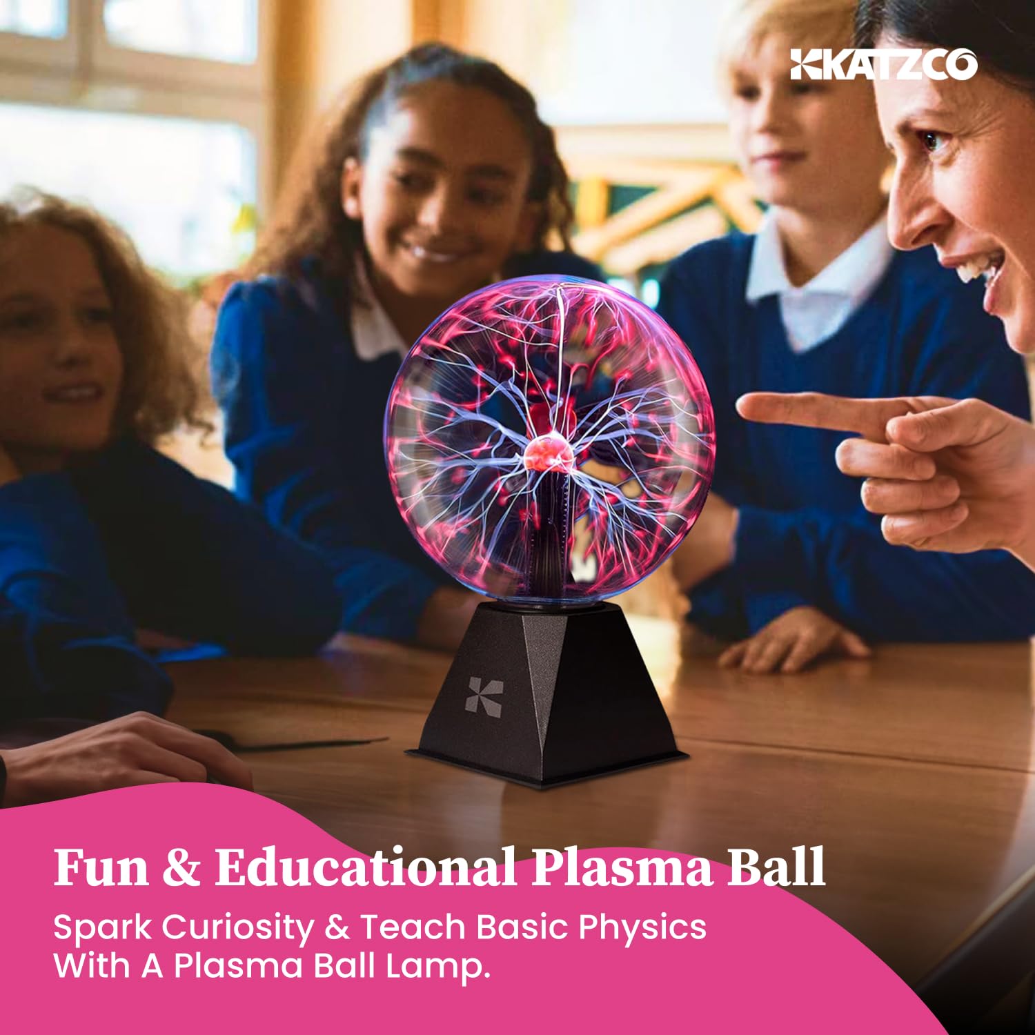 Katzco 7 Inch Plasma Ball Lamp - Touch and Sound Sensitive Electric Globe with Lightning Effects - Plug-in Energy Ball for Parti