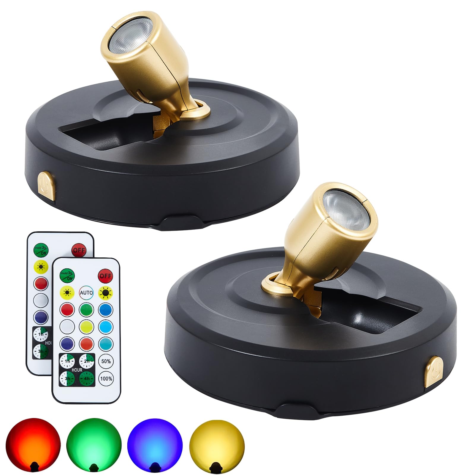 Battery Operated Spotlight, Wireless Picture Lights with Color Changing, LED Puck Light, Dimmable & Timer Accent Light with Remo