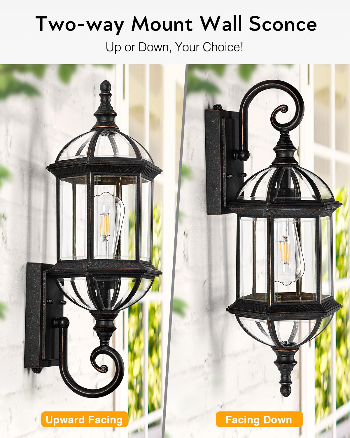 VIANIS 22" Large Outdoor Wall Light, Oil Rubbed Bronze, Waterproof, Tempered Glass, Model V81581B2