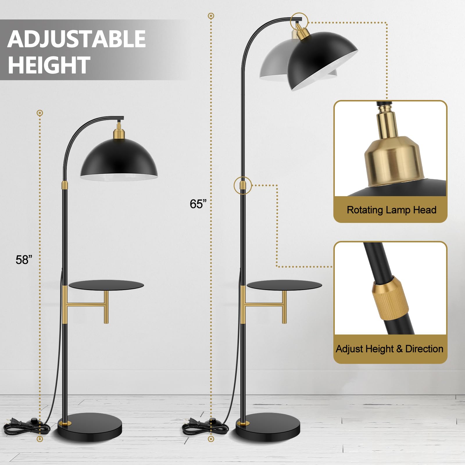 Floor Lamp With Table Industrial Adjustable Height Arc Floor Reading Lamp With Shelves End Table Floor Lamp For Living Room Arc