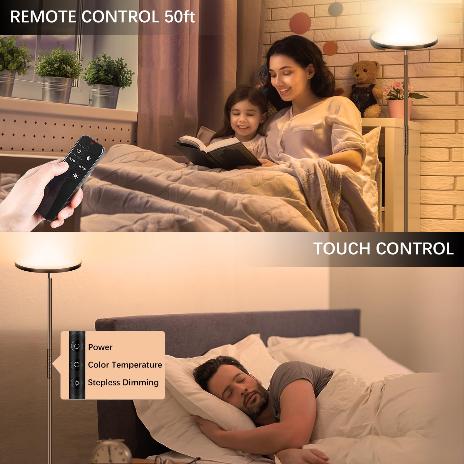 Marctronic 36W Led Torchiere Floor Lamp - Bright Dimmable Modern Lamp With Remote & Touch Control