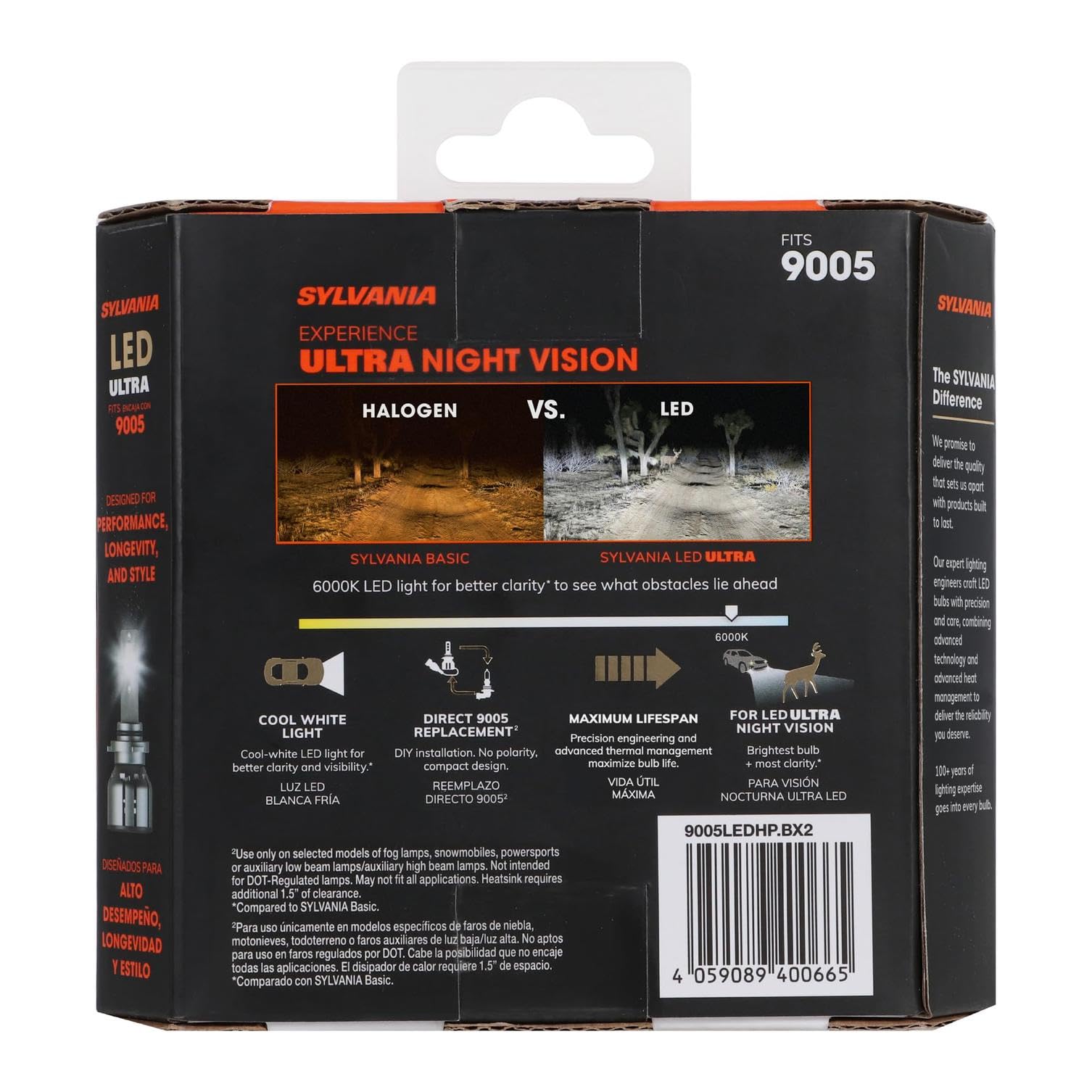 SYLVANIA 9005 LED Fog Light Bulbs - 6000K Cool White - Long Lifespan, No Polarity - Ideal for Cars and Trucks