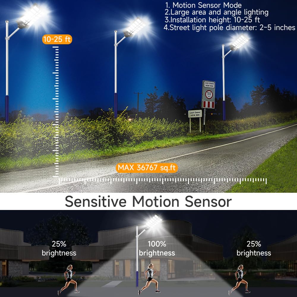 DENGMALL Solar Street Light, 16000W, 100000 Lumens, Motion Sensor, Remote Control, Waterproof, Model DMTYNLD011