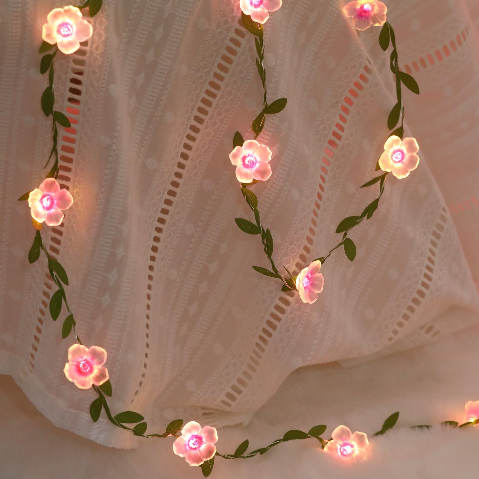 Nakolulu Cherry Blossom Vine Lights 40 LED 13ft USB & Battery Operated Warm White, Model CSLA, Decorative Fairy Lights for Bedroom & Party