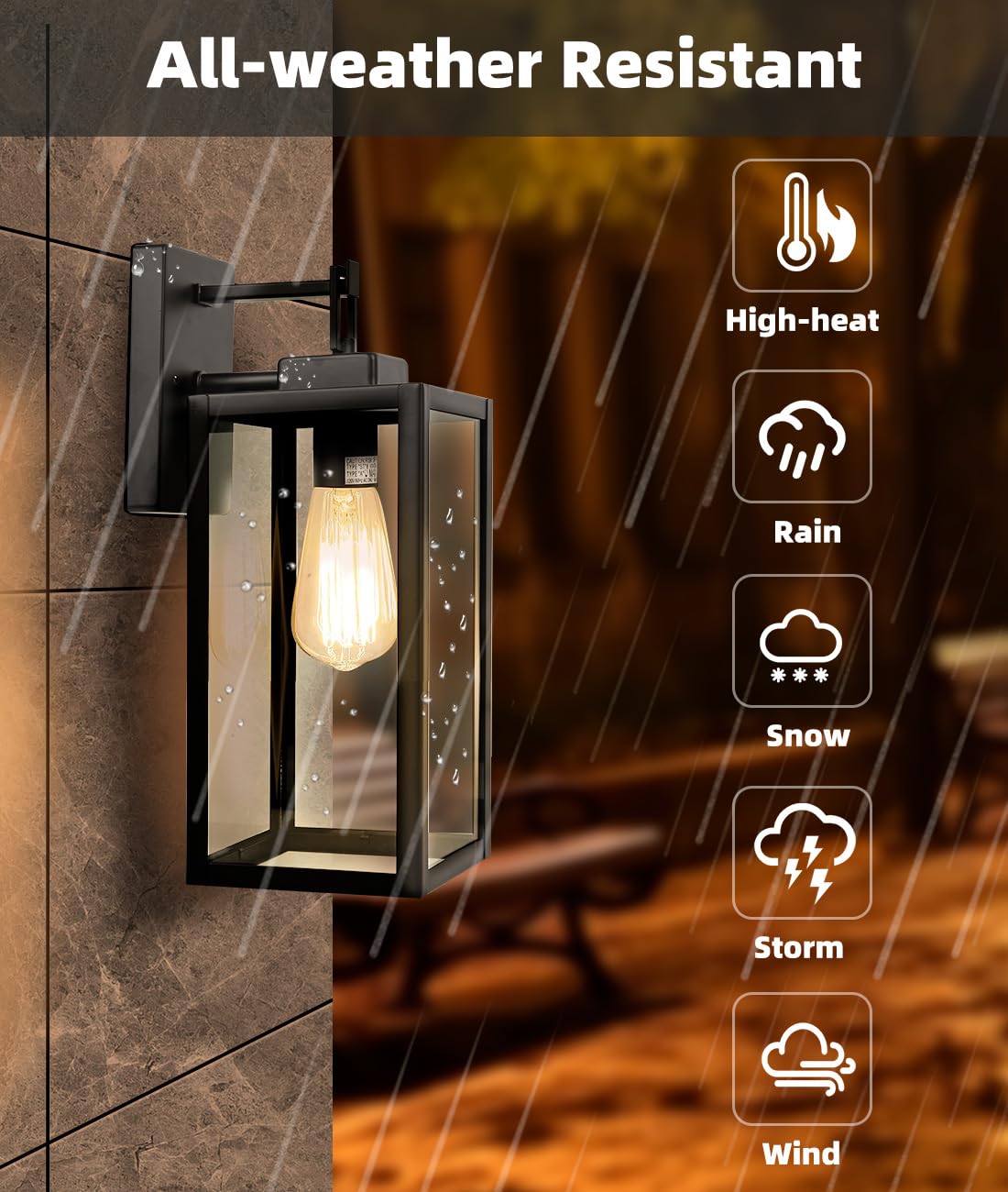 Faymart 2 Pack Outdoor Wall Lights, Waterproof Black Sconce With Glass Shade, E26 Socket