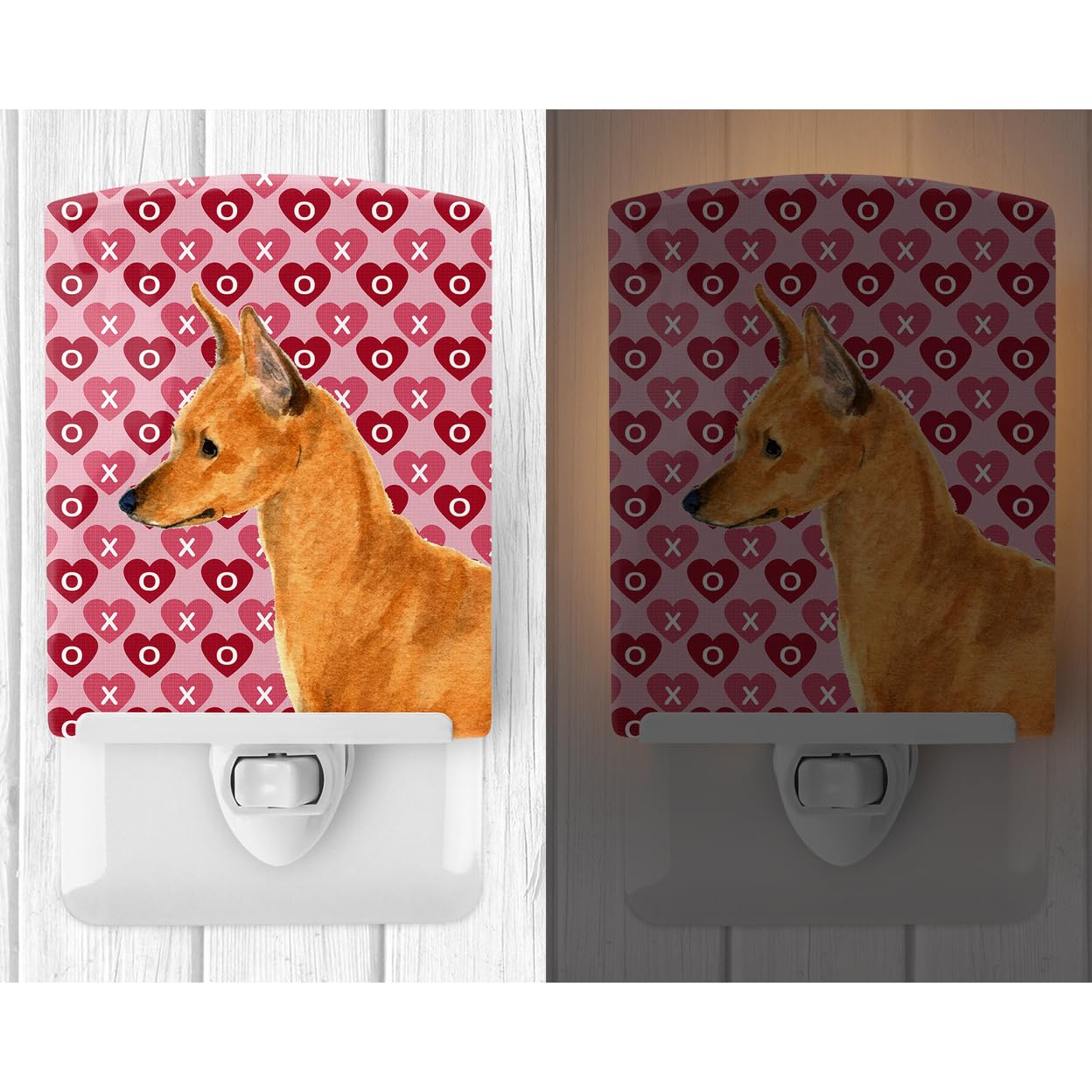 Carolines Treasures Ceramic Night Light, Min Pin Hearts, UL-Certified, 6x4x3in, Multicolor, Model SS4466CNL
