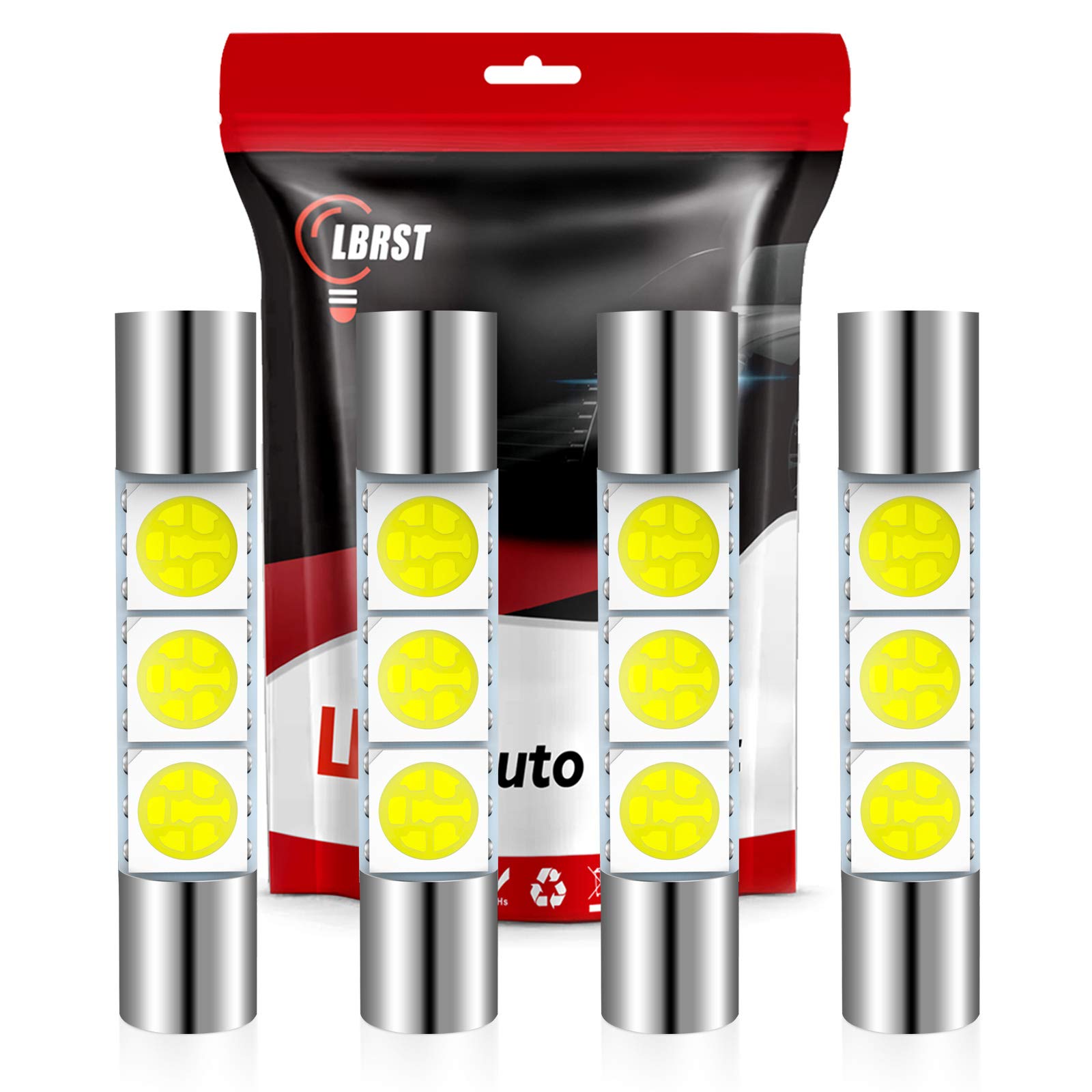 Lbrst 28Mm 29Mm Festoon Led Bulb 6612 6614F 6641 Vanity Mirror Sun Visor Light White Led Interior Light For Dome Map Lights Trunk Door Lights,4Pack