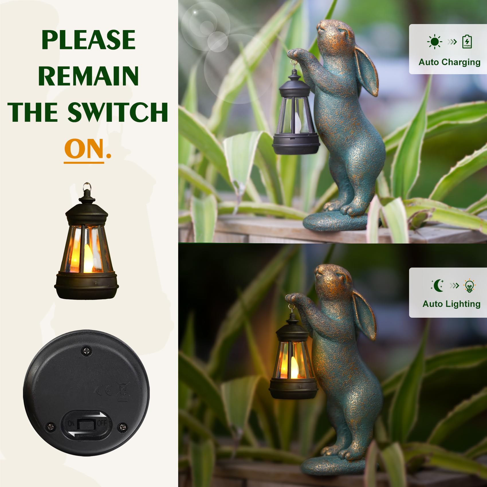 Mininova Garden Statues Rabbit With Solar Lantern Outdoor Bunny Figurines Decorations For Patio Yard Lawn Ornaments Gifts For Bi