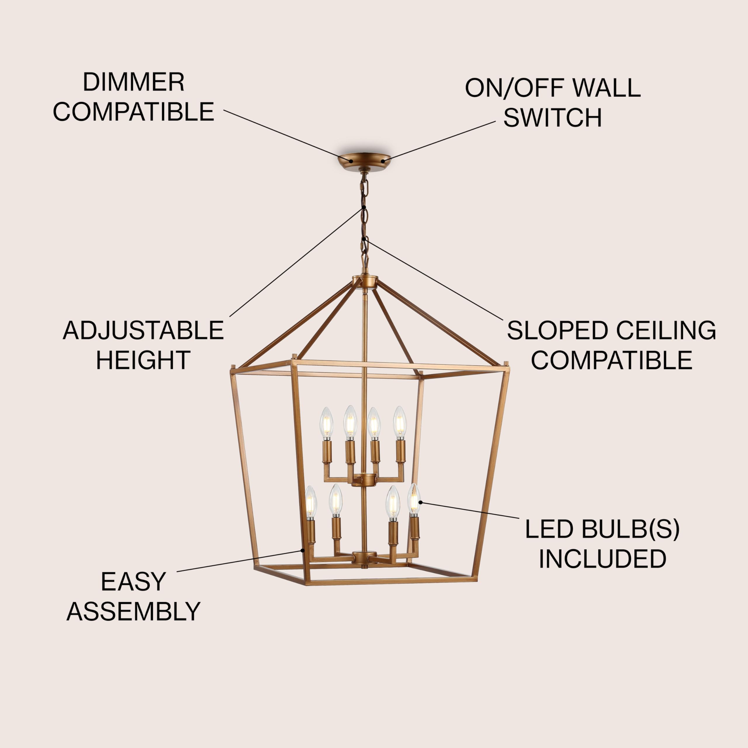 Jonathan Y Pagoda Lantern Pendant Light, Dimmable Metal, 20 Antique Gold, Model Jyl7438B, Ideal For Dining Room, Living Room, Kitchen