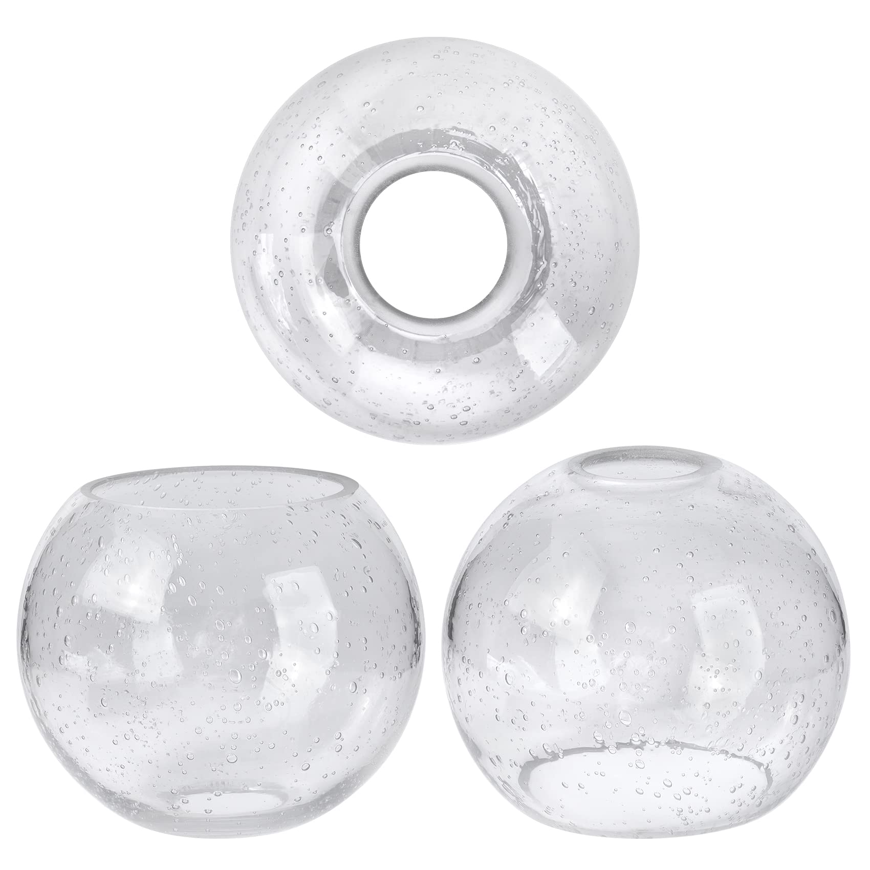 GoldSwift 3 Pack Round Sphere Glass Globes for Light Fixtures Replacement, 5.9 Diameter, Clear Seeded Bubble Glass Globe Lampsha