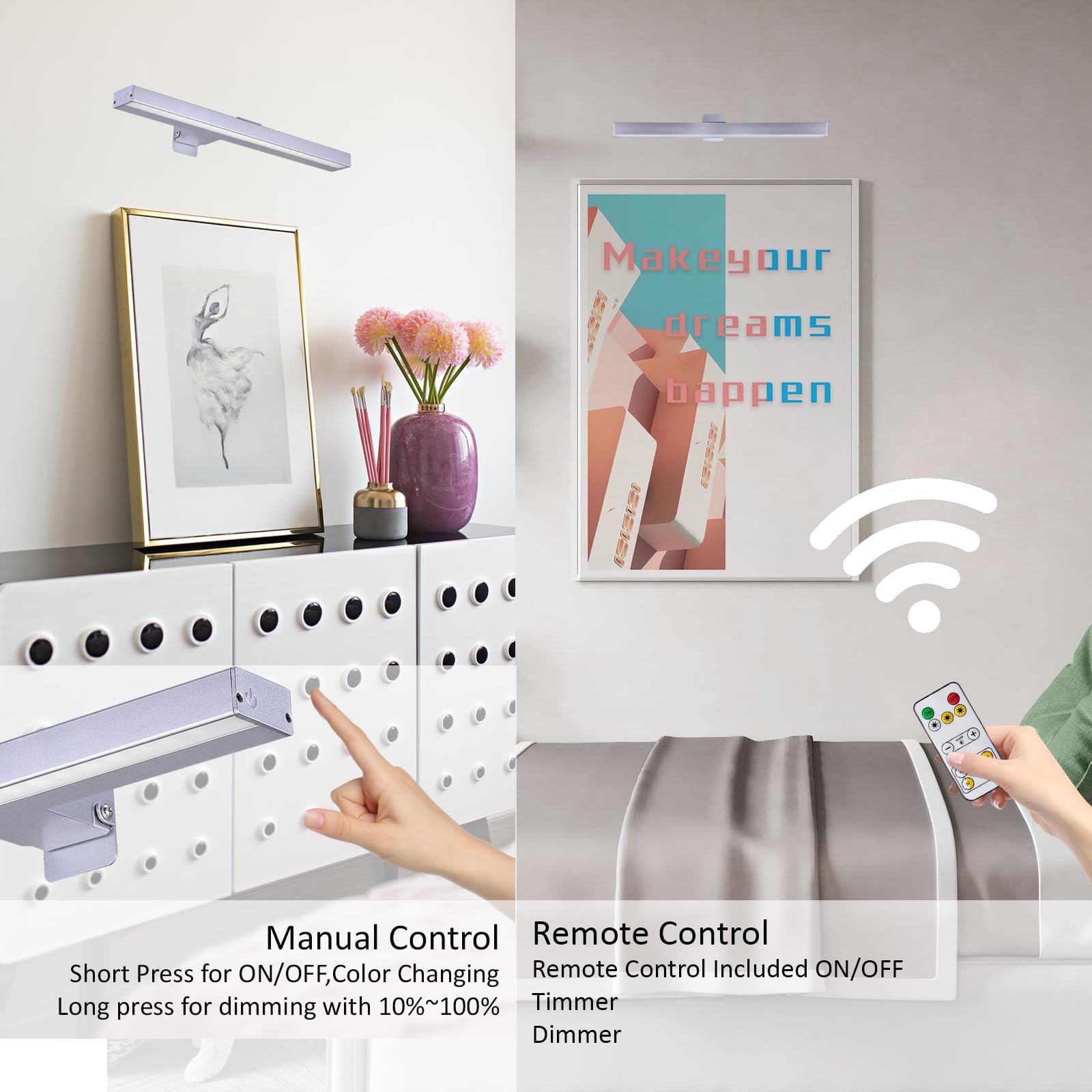 Mioblue Wireless Picture Lights With Remote, Metal 16In Recgargeable Battery Painting Light Display Lamp With 3 Lighting Modes,