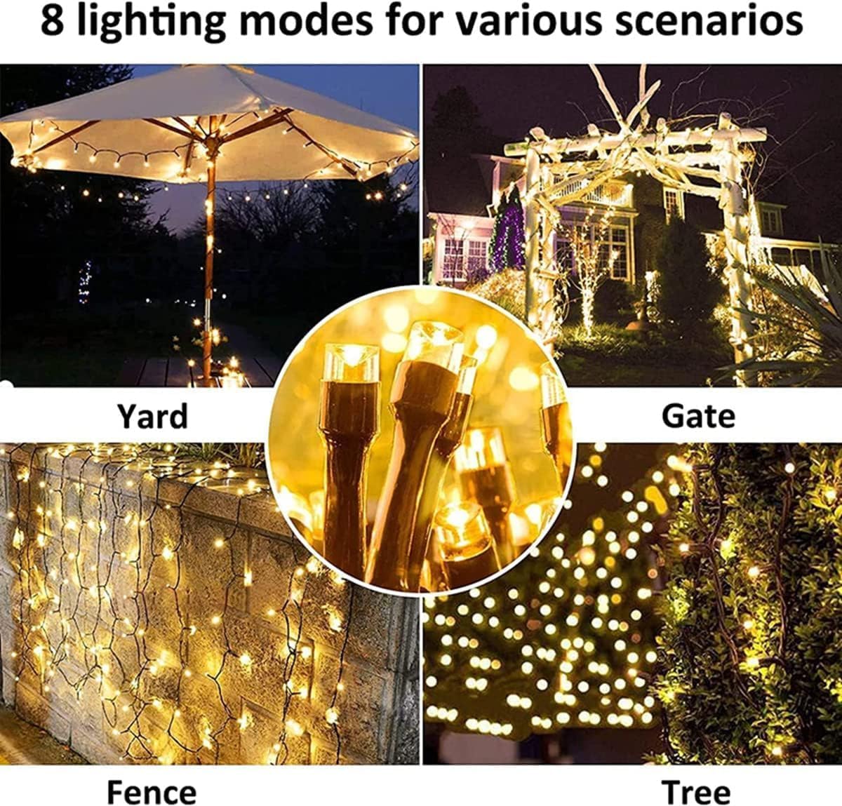Lunaxinhuo 4Pack Solar String Lights For Outside, 400 Led Solar Christmas Lights Outdoor Waterproof With 8 Modes Solar Fairy Lights For Xmas Tree Party Wedding Garden Fence Decorations (Warm White)
