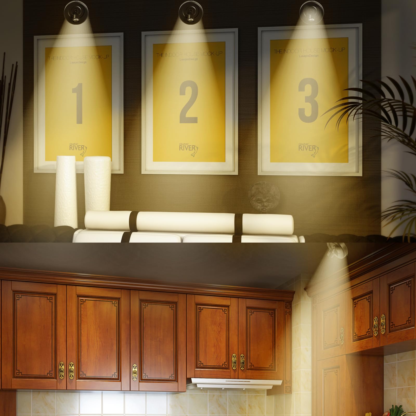 Hofuy 4-Pack Wireless Led Spotlight Battery Operated Picture Lights, Puck Lights With 2 Remote, Dimmable Stick Spotlights With T