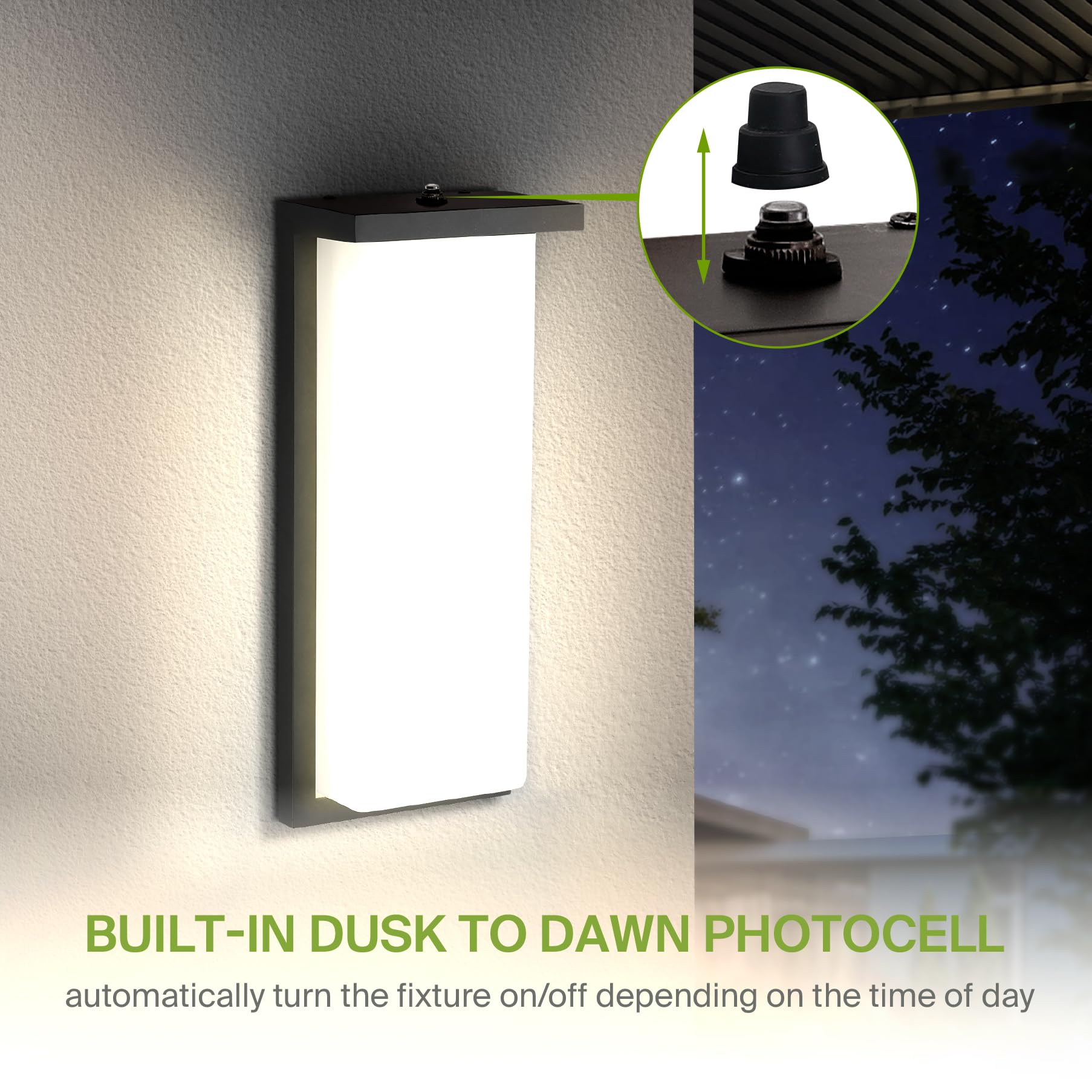 ASD LED Wall Light Fixture, 20W 1900LM, 3000K-5000K, 14 Inch, Black, Photocell, Waterproof, ETL Listed, Model