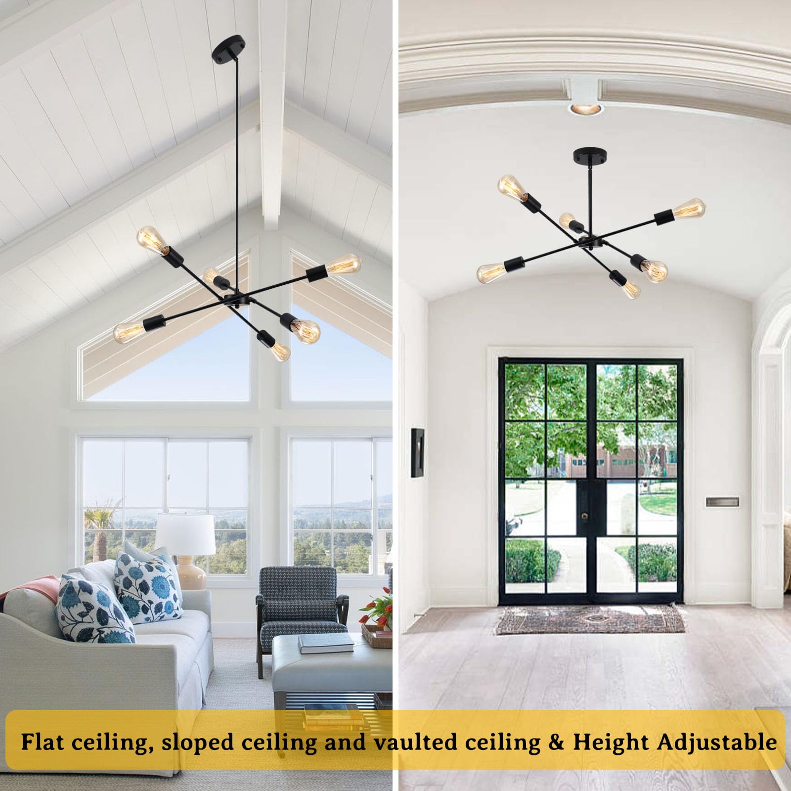 Lxwnyy Sputnik Chandeliers- Modern Sputnik Ceiling Light Fixture 6 Lights For Living Room - Industrial Black Sputnik Light For D
