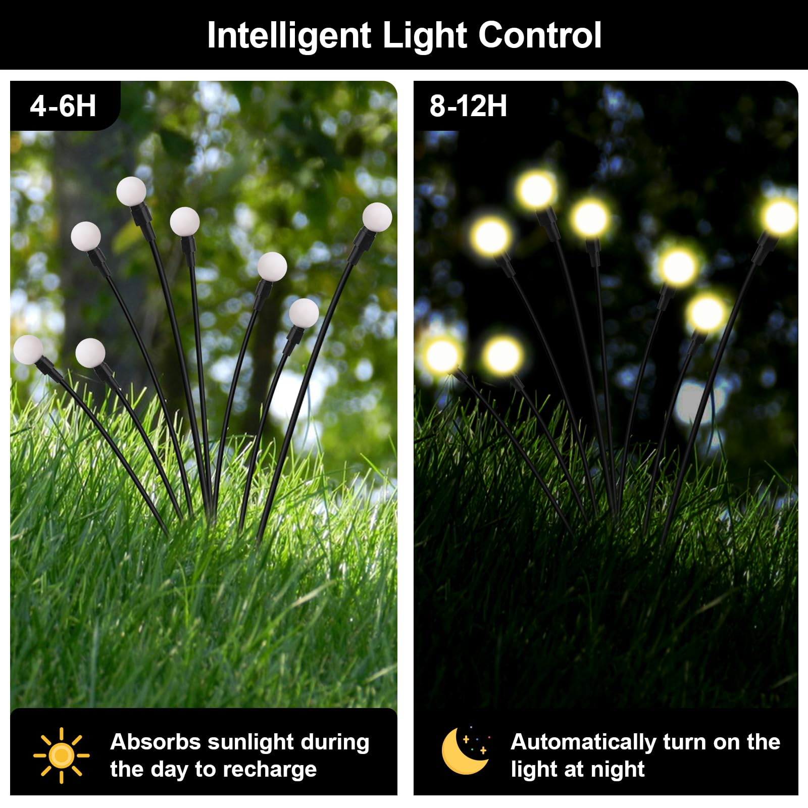 Galavasen Solar Firefly Lights, 8 Modes, Waterproof, Warm White, 4 Pack, Model Yhc007, Outdoor Garden Decor