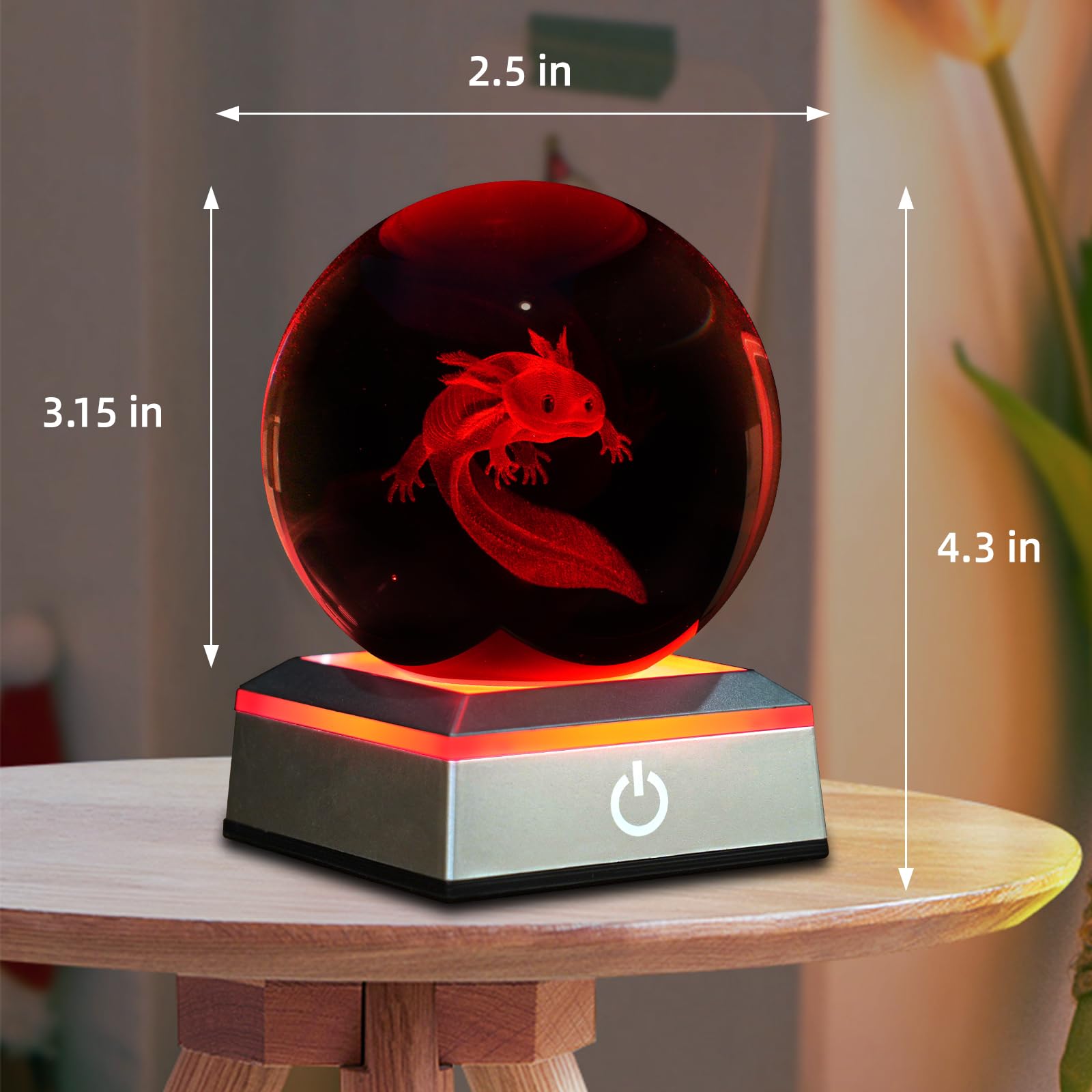 3D Axolotl Crystal Ball Night Light 3.15 Inch Glass Ball Table Lamp With Color Changing Touch Base Axolotl Decor Ideal Gifts For