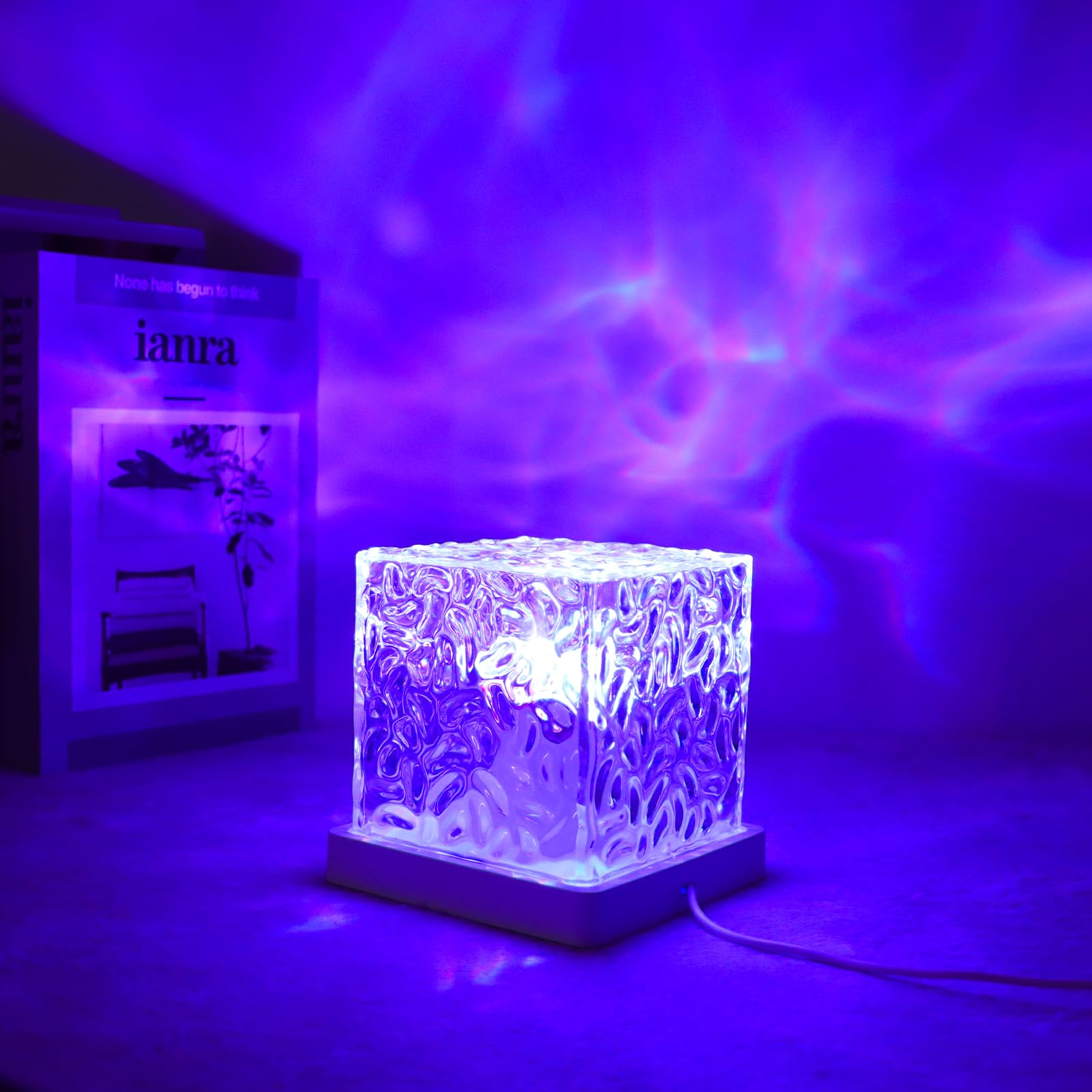Qbanziou Ocean Wave Projector Light  16-Color Cube Water Lamp  3D Holographic Water Ripple Romantic Ambient Lighting For ChildS Room Aurora Night Light Birthday And Christmas Gifts For Children