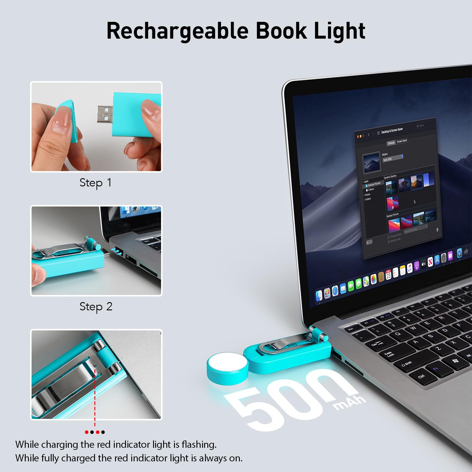 VAVOFO USB Rechargeable Book Light, Amber Clip-On, 6 LEDs, Blue Light Blocking, Model KM-6776, Eye Care for Reading in Bed