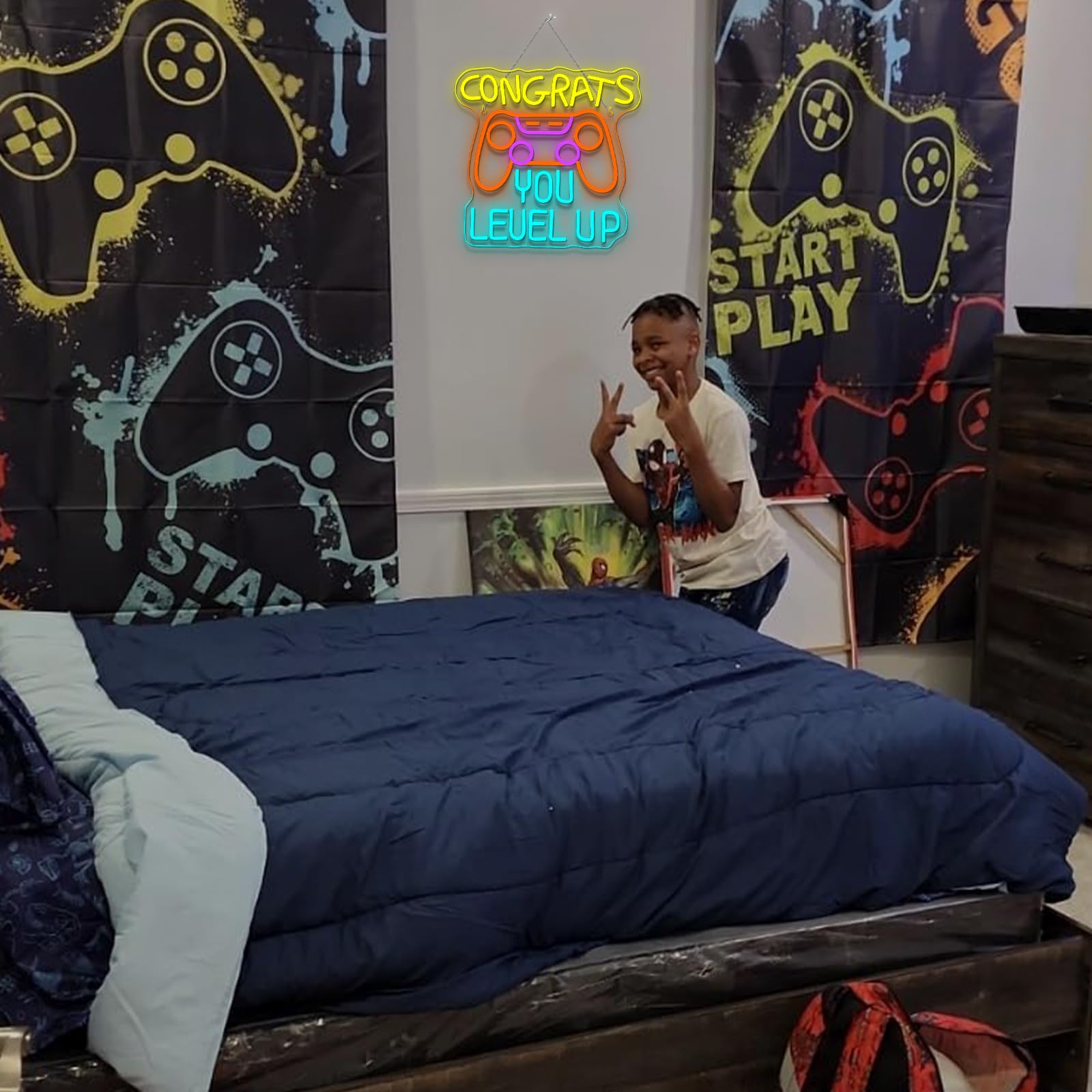 Gaming Neon Signs Congrats You Level Up Neon Sign Console Led Lights For Wall Decor Game Room Man Cave Decor Video Party Great Gift For Game Lovers