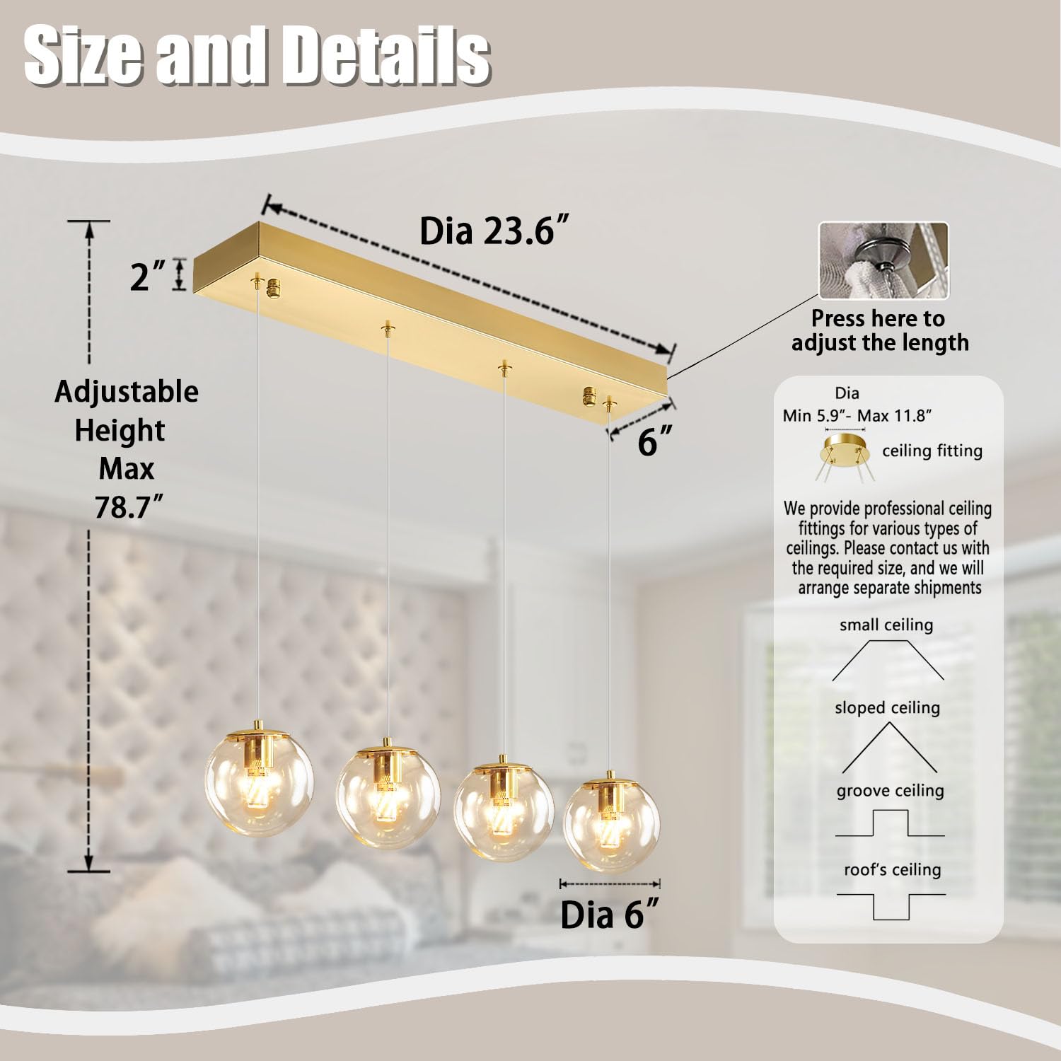 Ykolupty Chandeliers For Dining Room Gold Dining Room Lights Fixture Over Table Glass Globe Pendant Lights Kitchen Island Adjust