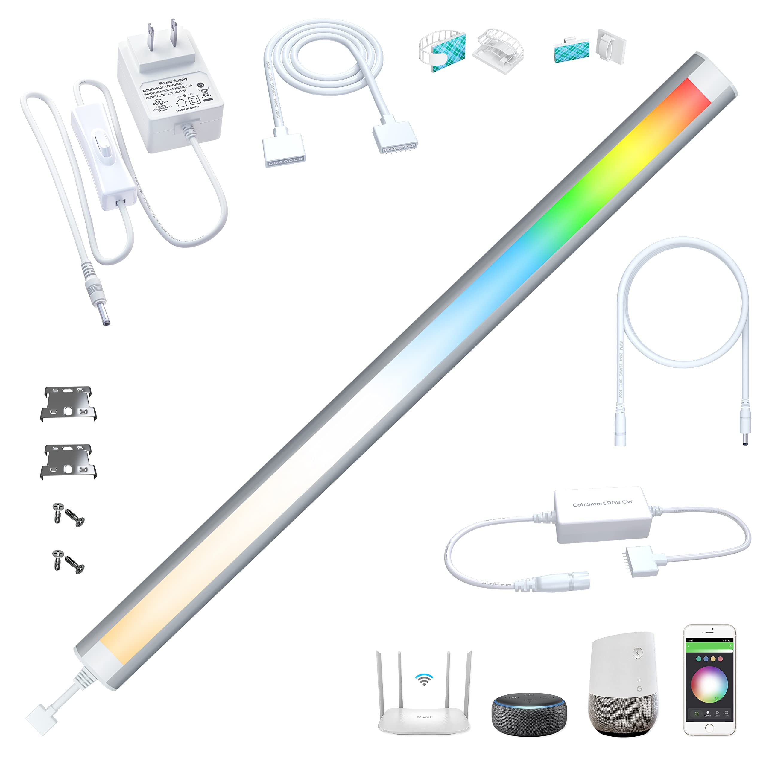 Smart Under Cabinet Lights, LED Light Bar, White & RGB Multi Color Changing Counter Lighting. Alexa Google App Controlled Lamp f