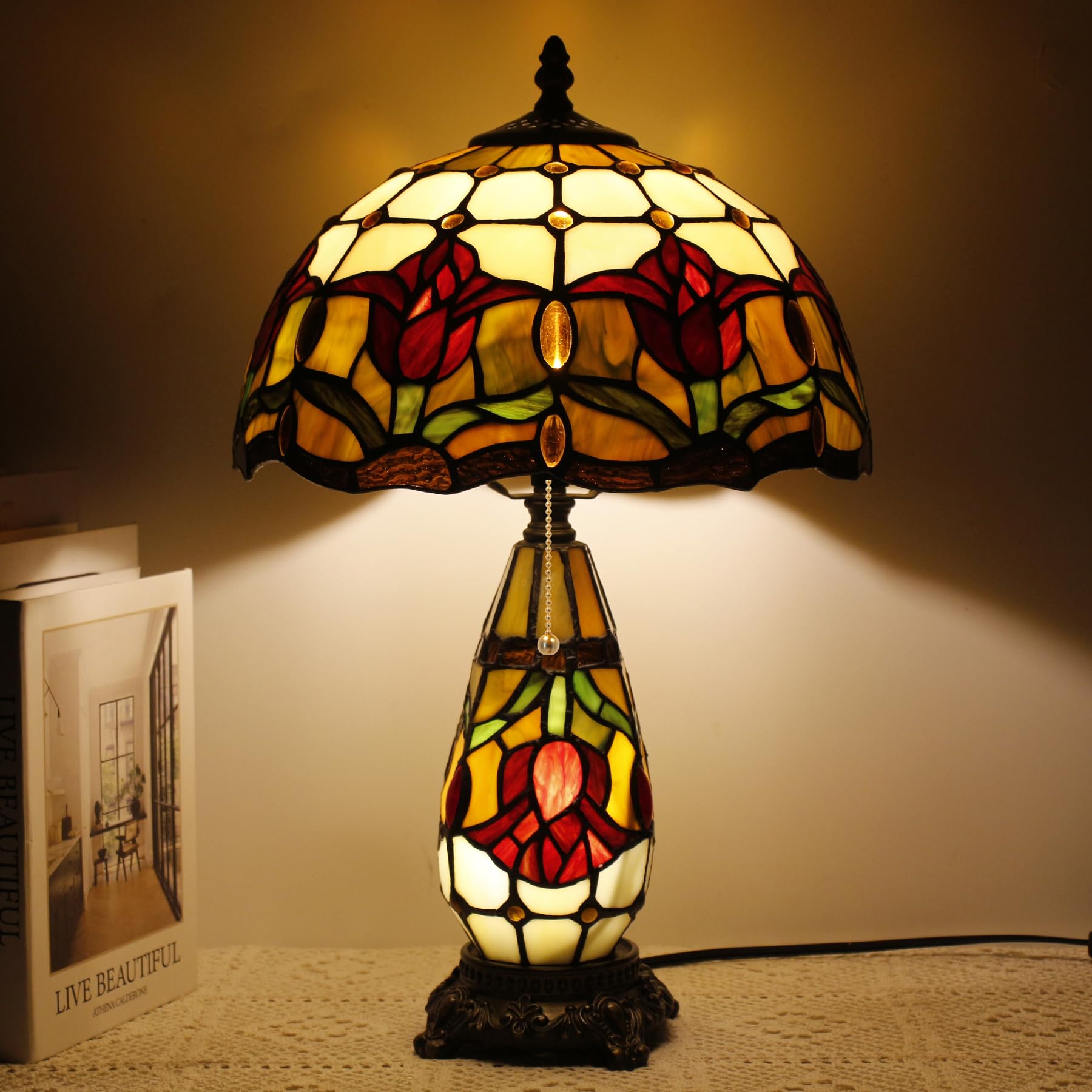 TCODTPOL Tiffany Lamp Stained Glass Table Lamp 12X19 Inches Mother Daughter Vase Desk Accent Night Light for Bedroom Bedside Rea