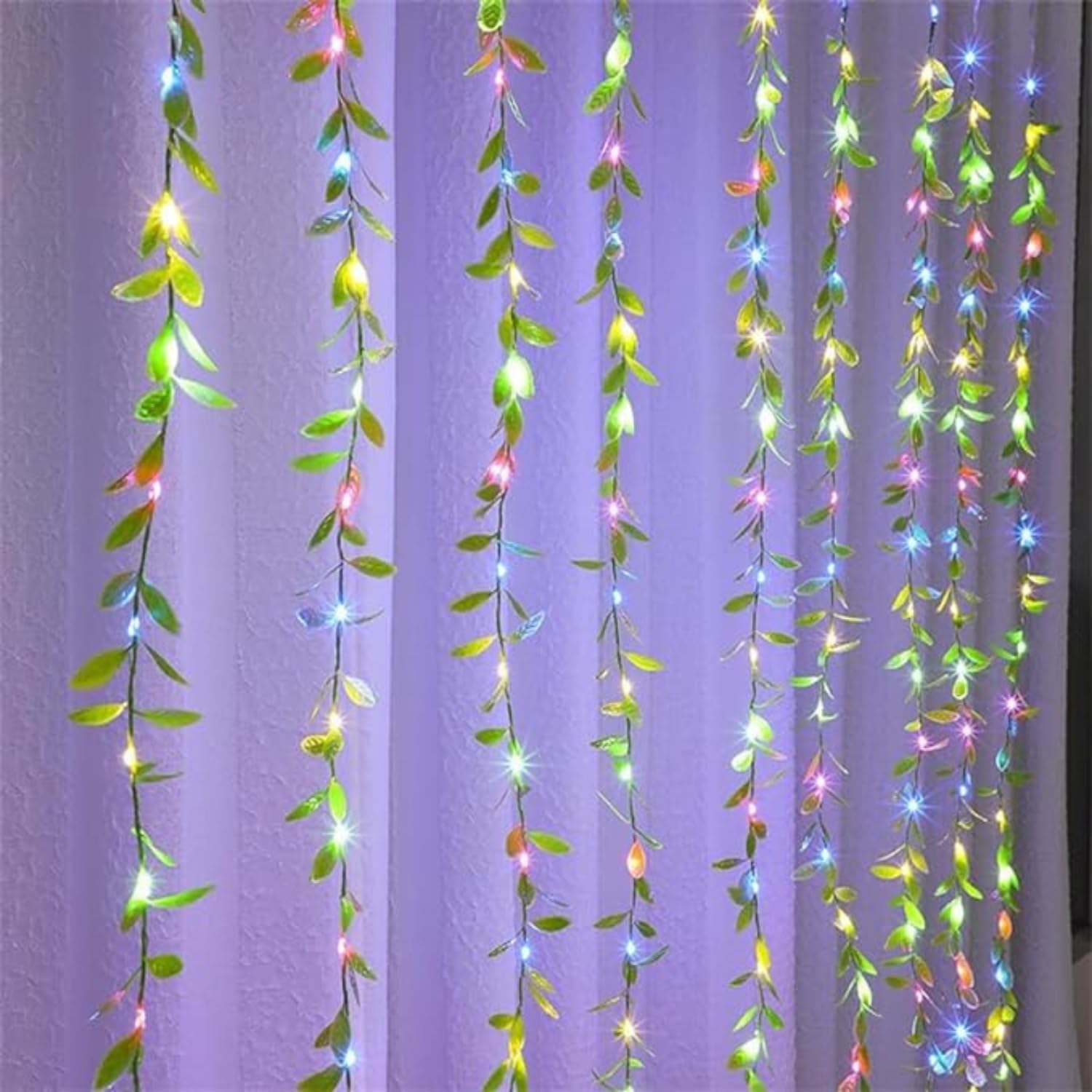 NIYAMAX Artificial Leaf Curtain LED String Light, 200 LEDs, 8 Modes, Remote Control, Adjustable Brightness, AC Plug - Ideal for