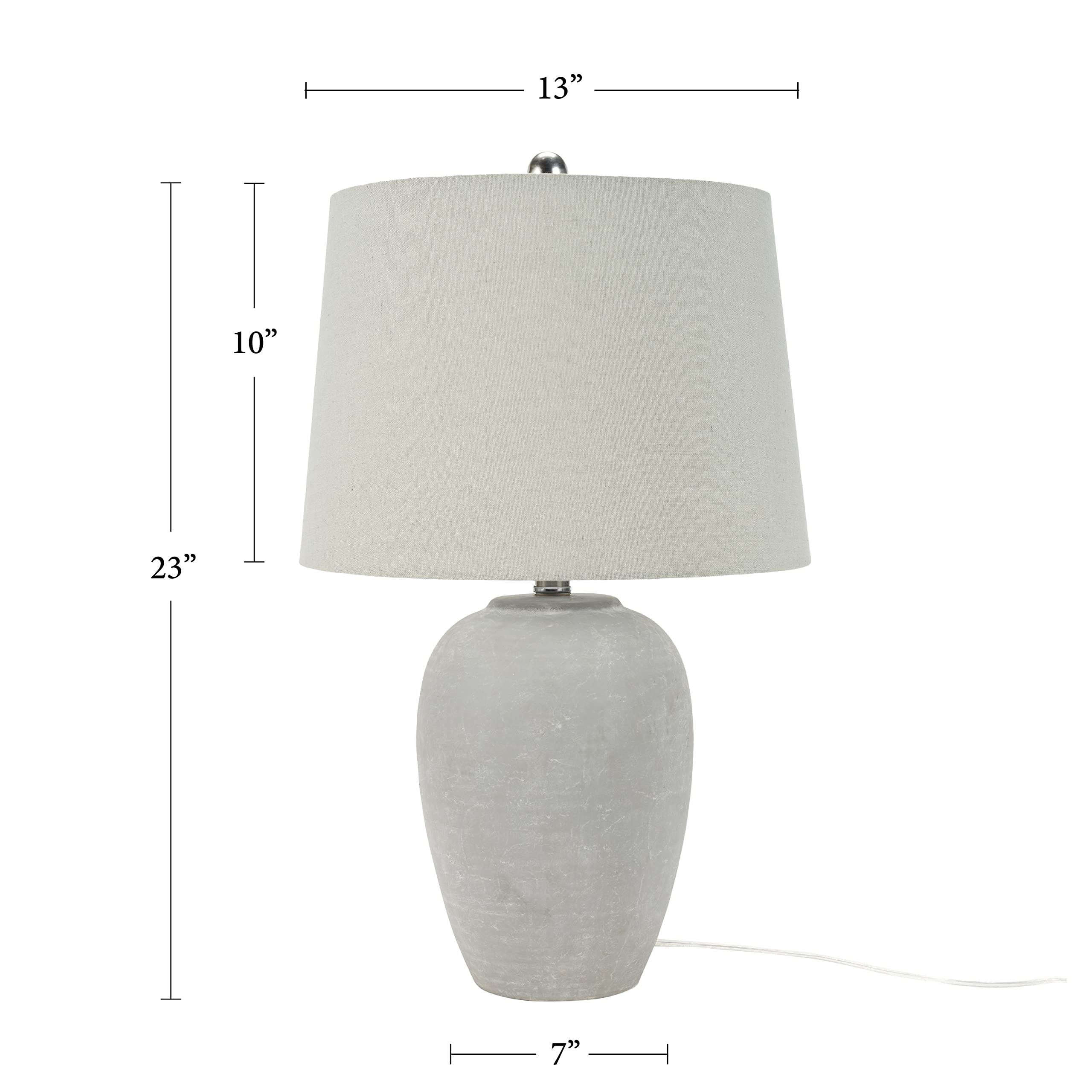 Nourison 23'' Grey White Washed Distressed Ceramic Pot Table Lamp For Bedroom, Living Room