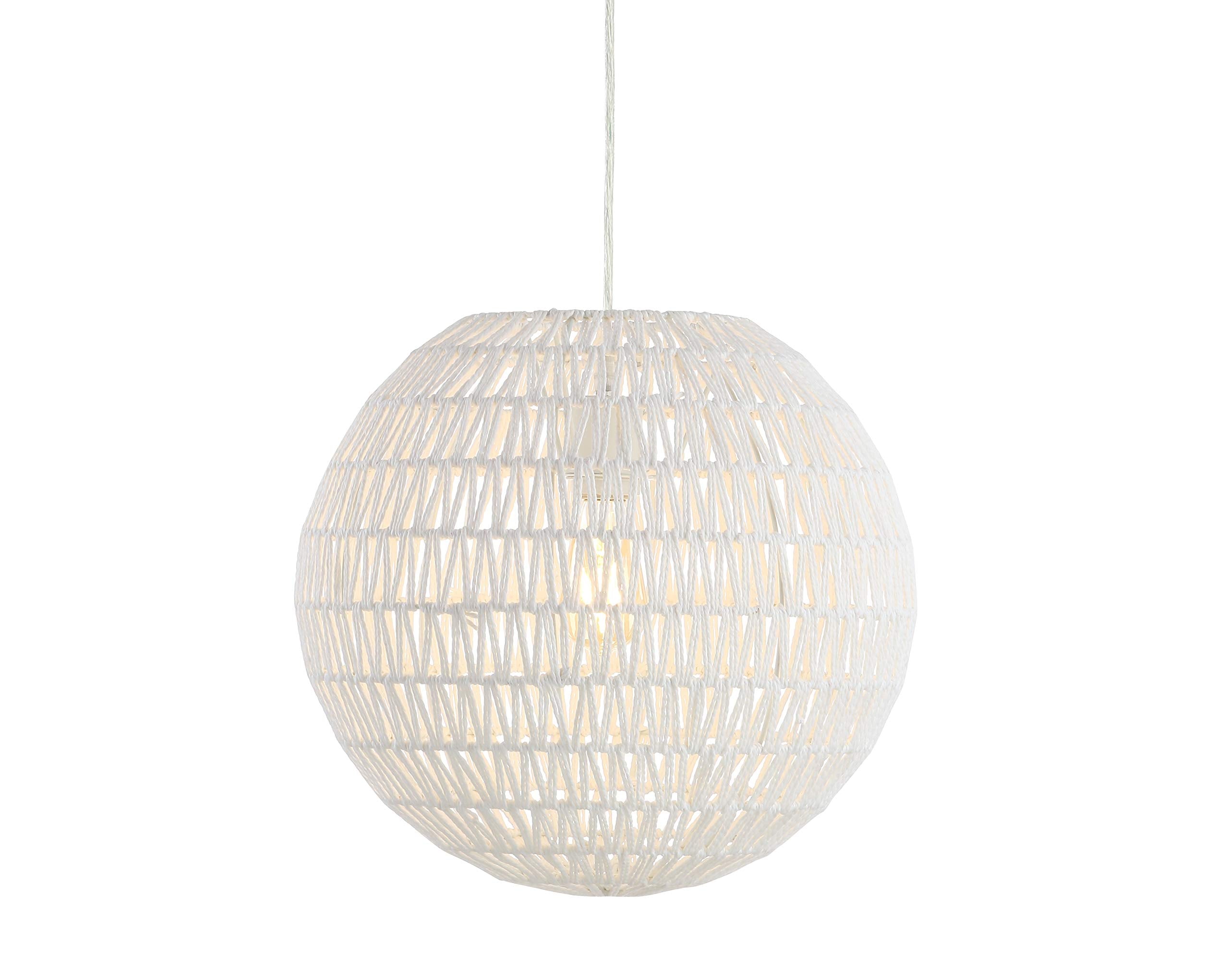JONATHAN Y Luna Pendant Light, 15.7in Woven Rattan, Dimmable, Adjustable, White, Model JYL6503A