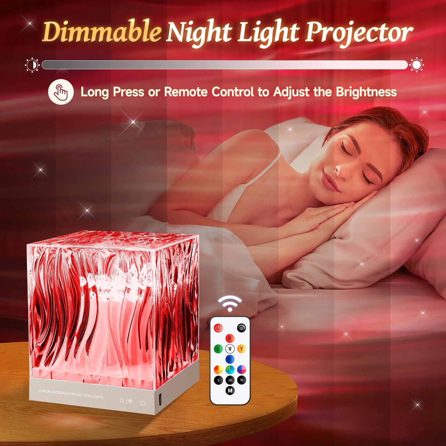 One Fire Northern Lights Projector - 18 Colors, 10-Way Dimmable, Remote & Timer, White, Model WH-E22, Ambient Lighting for Bedroom Decor