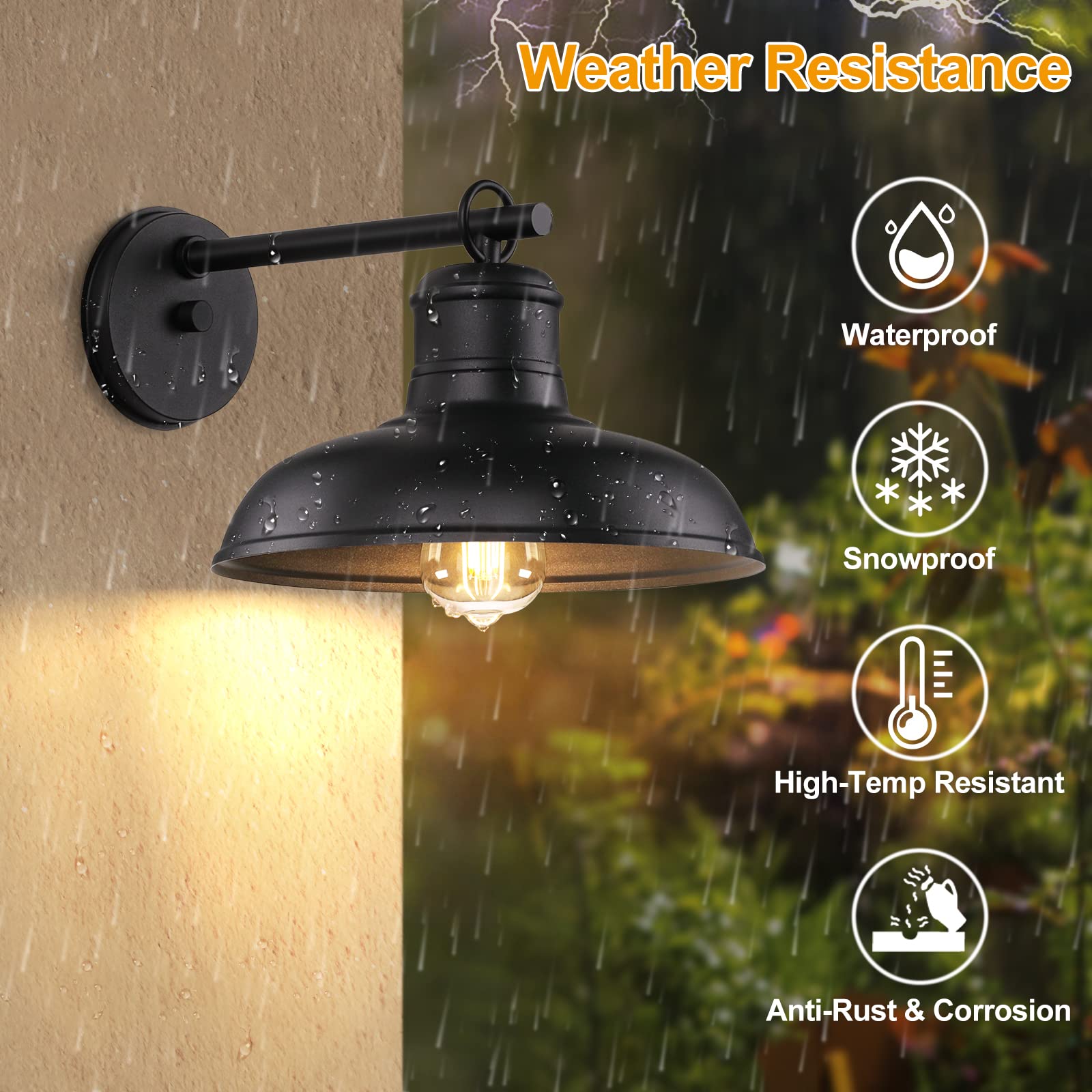 Bosceos Outdoor Wall Lights - 2-Pack Black Metal Sconces, Waterproof Barn Lanterns for Patio and Porch, Model B10019P