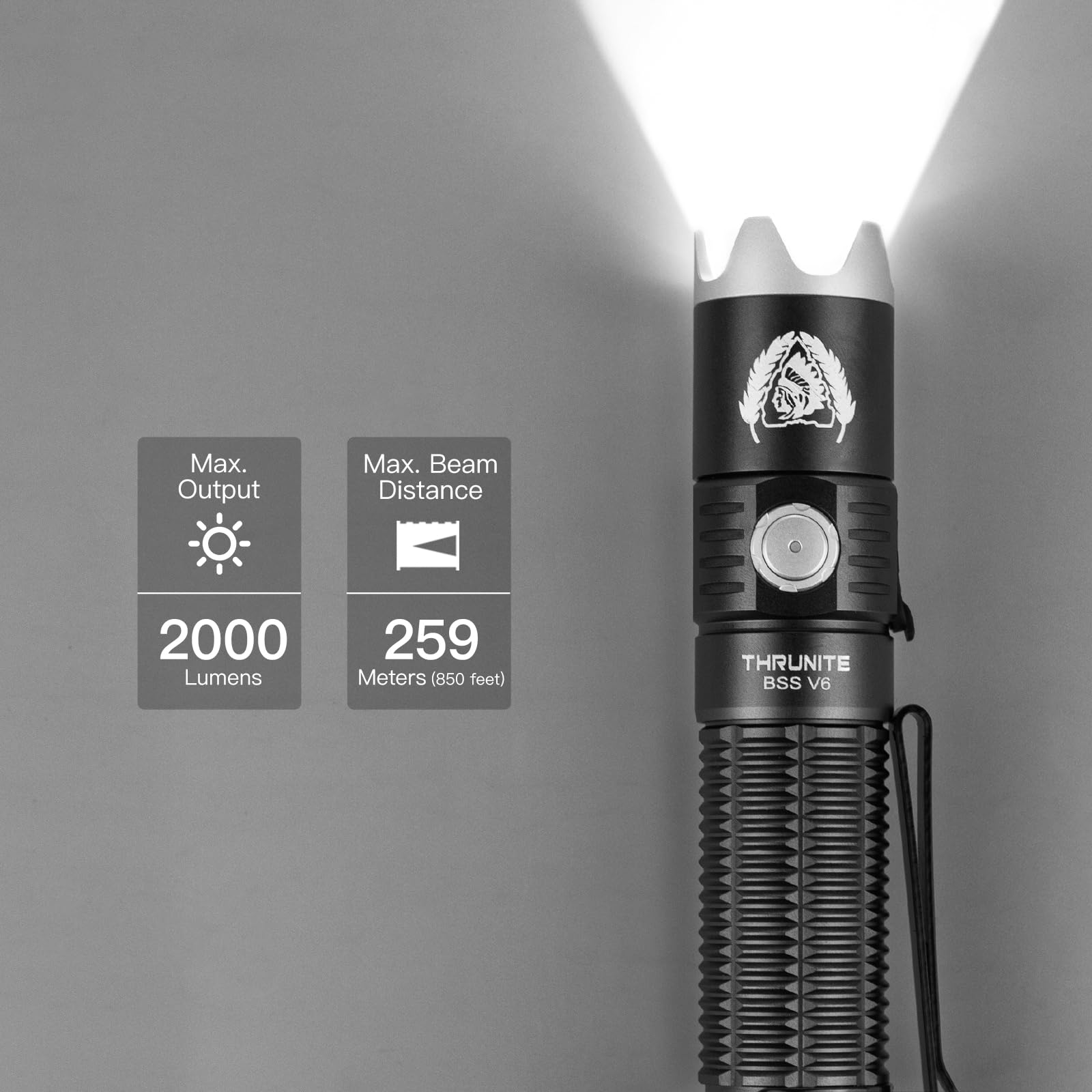 ThruNite BSS V6 Black EDC Flashlight, 2000 Lumens, USB-C Rechargeable, Aluminum, Pocket Size, Black CW