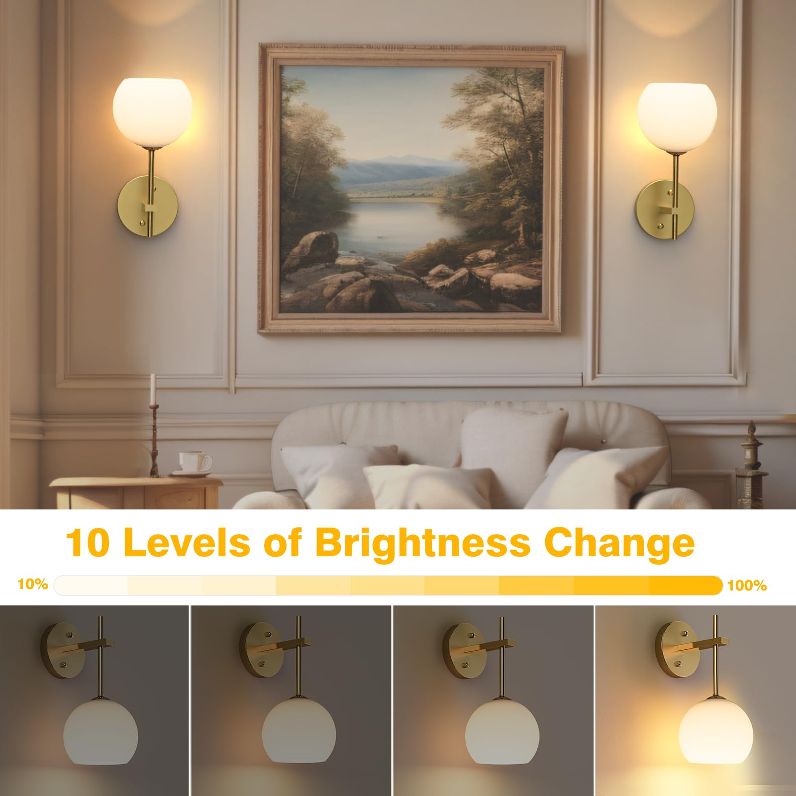 Moita Wall Sconces Set Of Two, Wireless Battery Operated Wall Decor With Remote, Sconces Wall Lighting With Frosted Glass Shade,