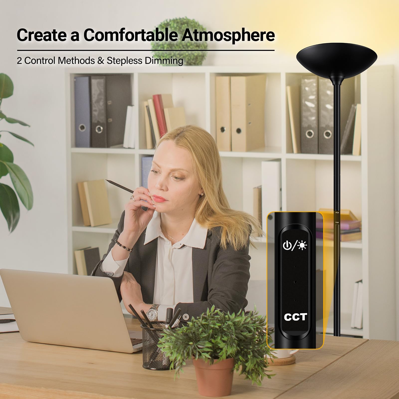 Boostarea Dimmable Floor Lamp,30W 3000Lm Super Bright Led Torchiere Standing Lamp With Remote & Touch Control,71 In Tall Pole Sk